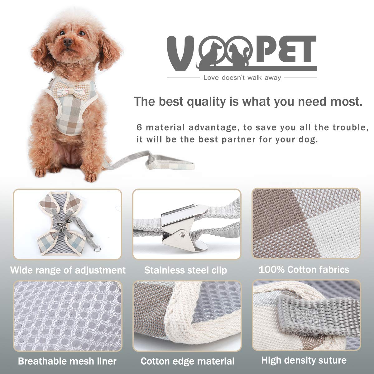Voopet Puppy Harness Easy To Put On & Take Off Step In Dog Harness, Puppy Soft Padded Mesh Front Vest With Leash, Adjustable Pet