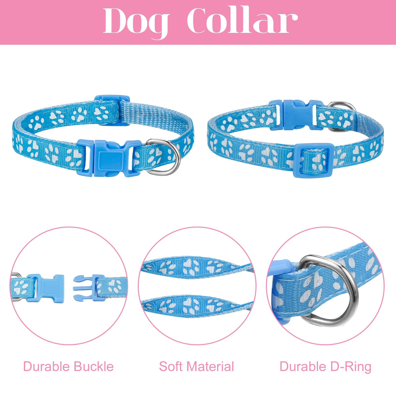 Boumusoe 2 Packs Dog Collar And Leash Set, Puppy Collar And Lead Set Quick Release Buckle Adjustable Paw Print Puppy Collar Soft