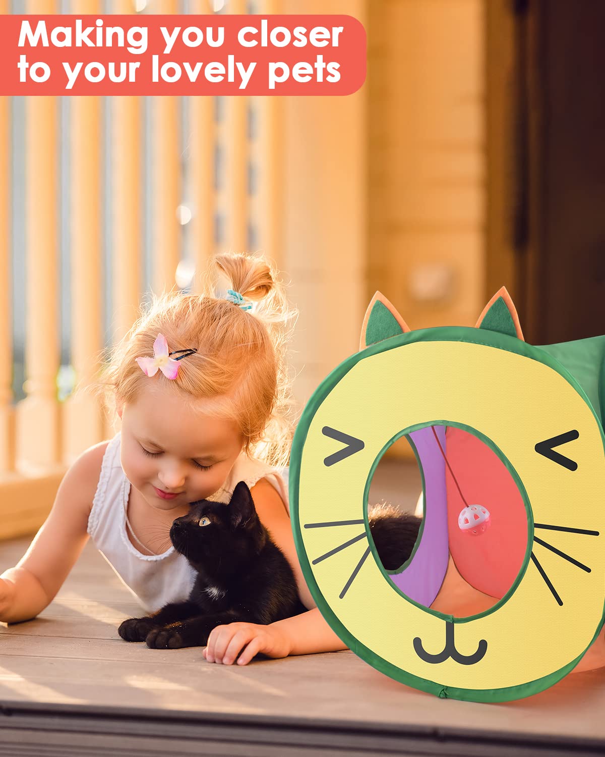Bissap Collapsible Cat Cube - Colorful Polyester Hideout Tent for Kittens, Cats & Rabbits with 3 Holes