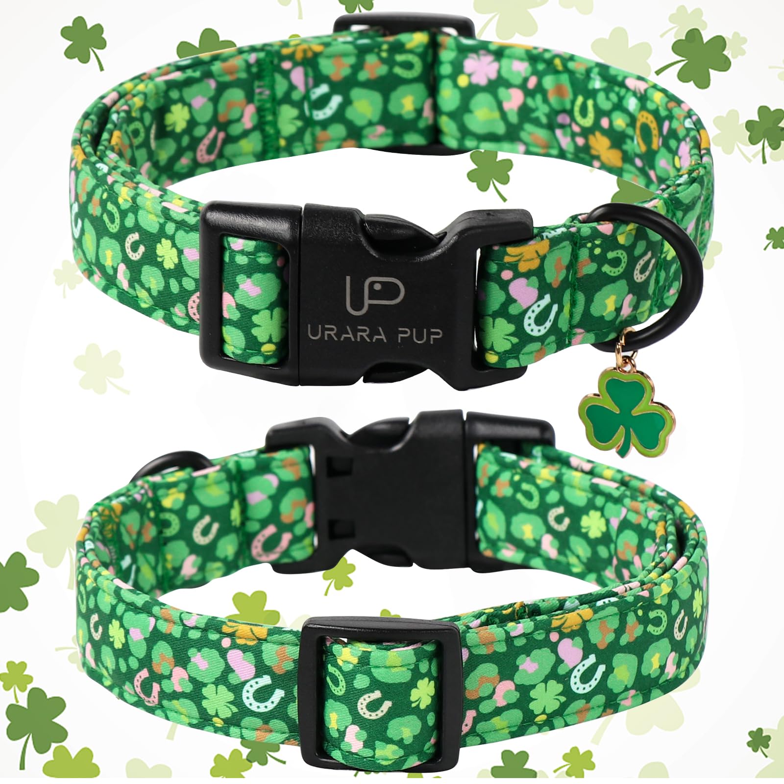Up Urara Pup St. Patrick'S Dog Collar, Cotton St. Patricks Clover Collar For Puppy Girl Boy Dog Or Cat, Lucky Shamrock Dog Colla