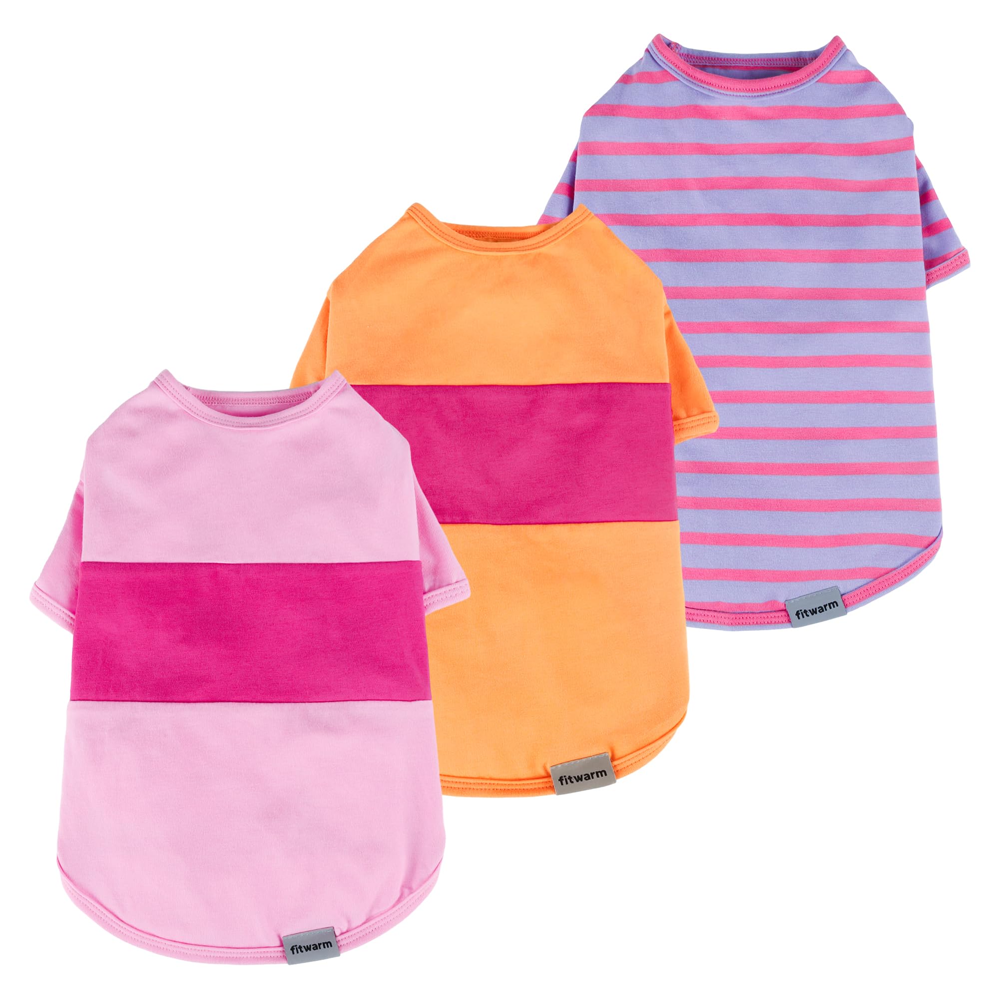 Fitwarm 3 Pack Color Block Striped Dog Shirt, Summer Dog Clothes for Small Dogs, Breathable Lightweight Dog Tshirt, Pet Outfit, 