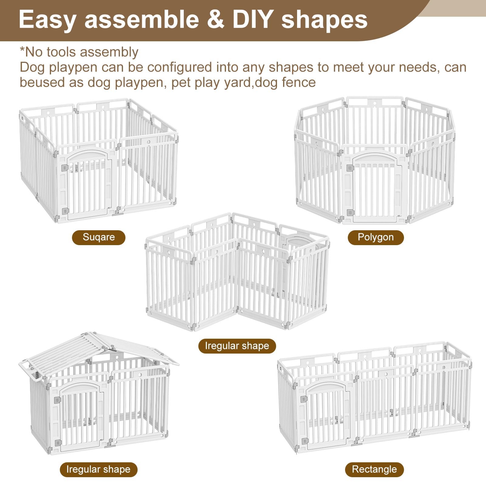 GumiSeao Pet Playpen - Foldable 8-Panel Dog Playpen for Small Dogs, Easy Assembly, Indoor/Outdoor, White, Model Seao-PPW-8