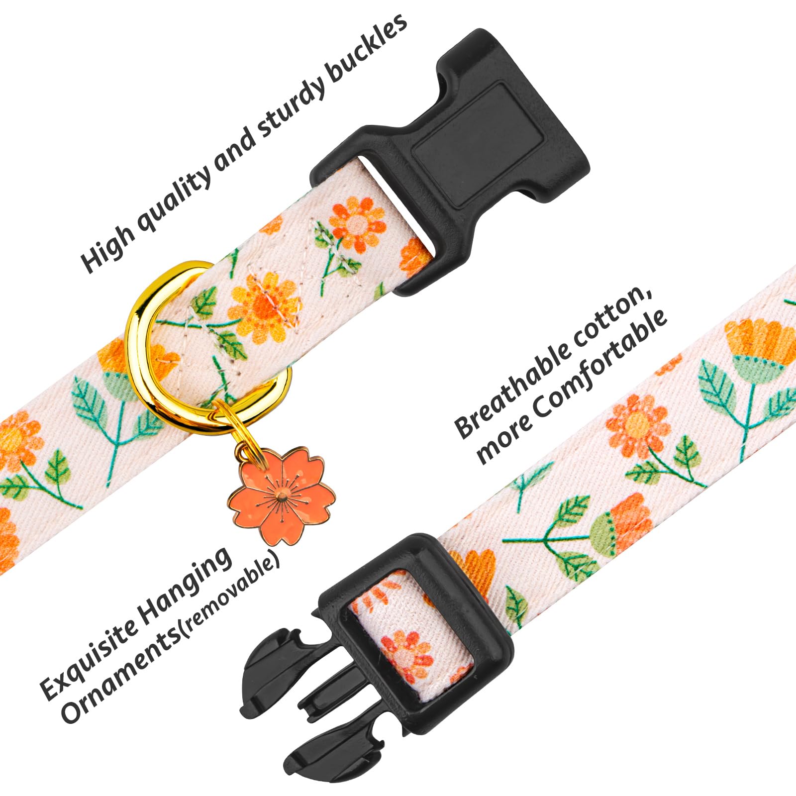 Cotton Handmade Dog Collar Cute And Distinctive Patterns Pink Sunflower With Pendant For Girl Boy Dogs Collars S