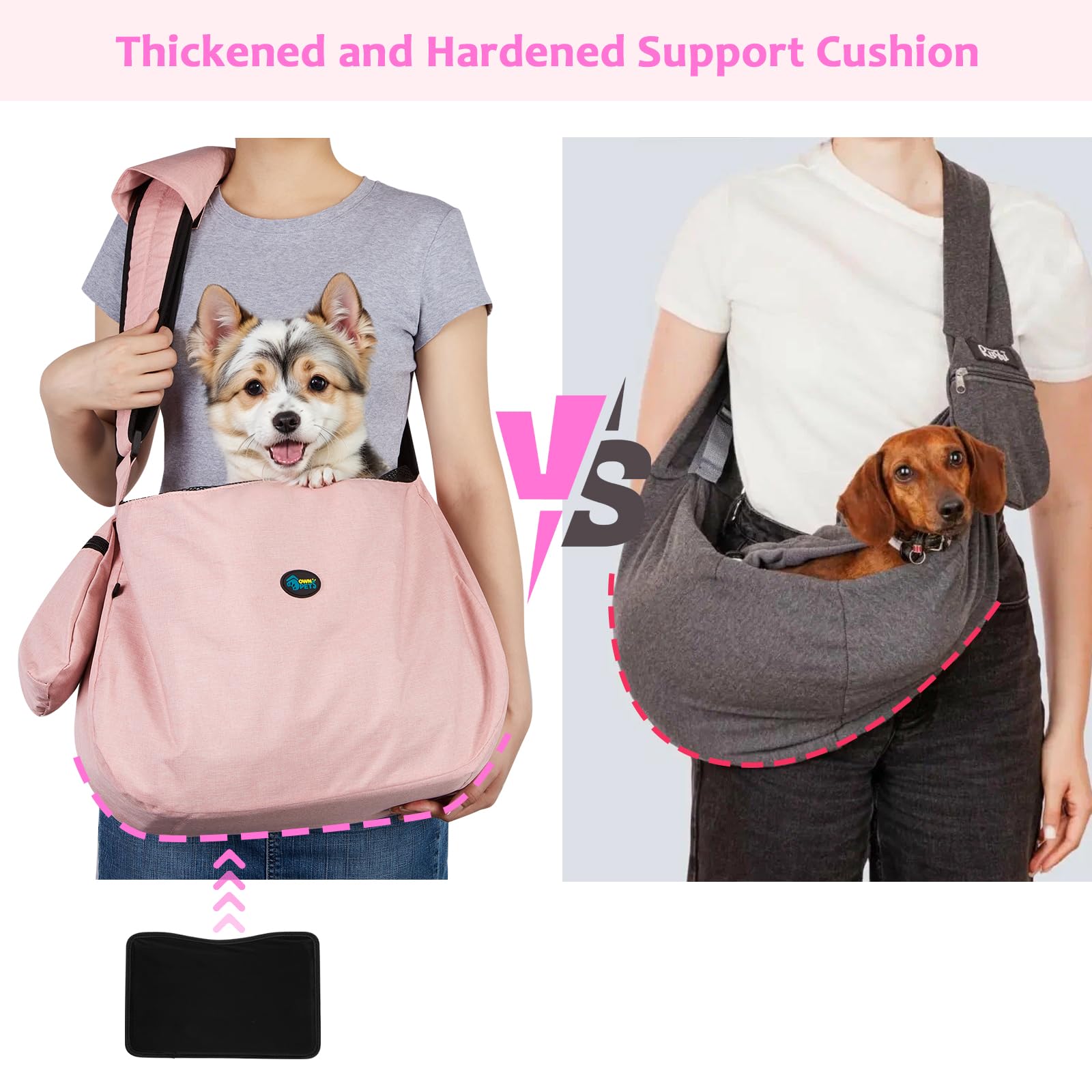Ownpets Adjustable Pet Dog Sling Carrier Bag, Padded Strap, Mesh, Large, Pink - Model PET0135-US for Small Medium Dogs & Cats