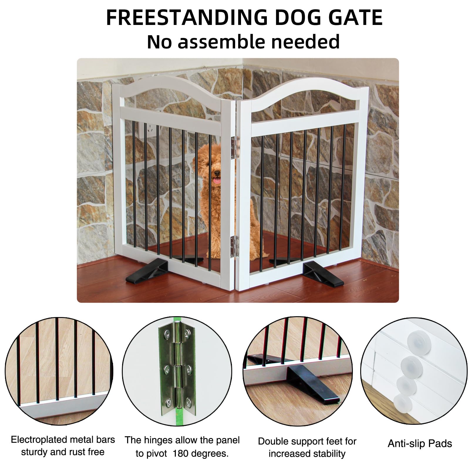 SFJC Foldable Freestanding Indoor Dog Gate for Doorways Wooden White Pet Gate for The House Dog Fence with Support Feet Included