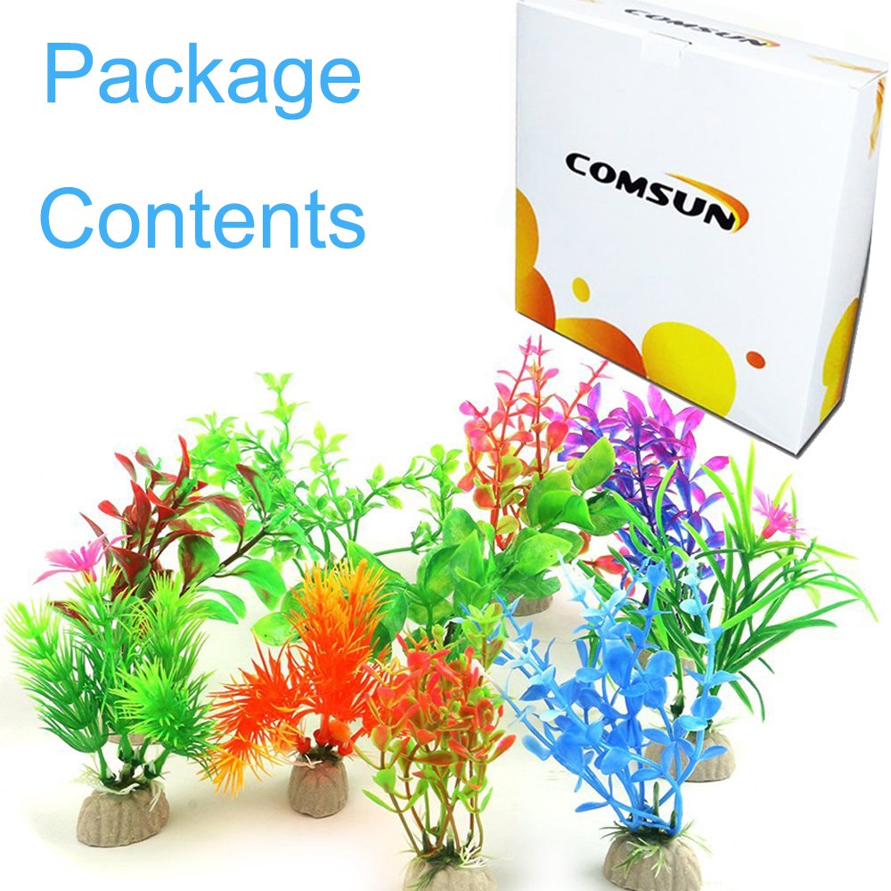 Comsun 10 Pack Artificial Aquarium Plants, Small Size 4 To 4.5 Inch Approximate Height Fish Tank Decorations Home Décor Plastic