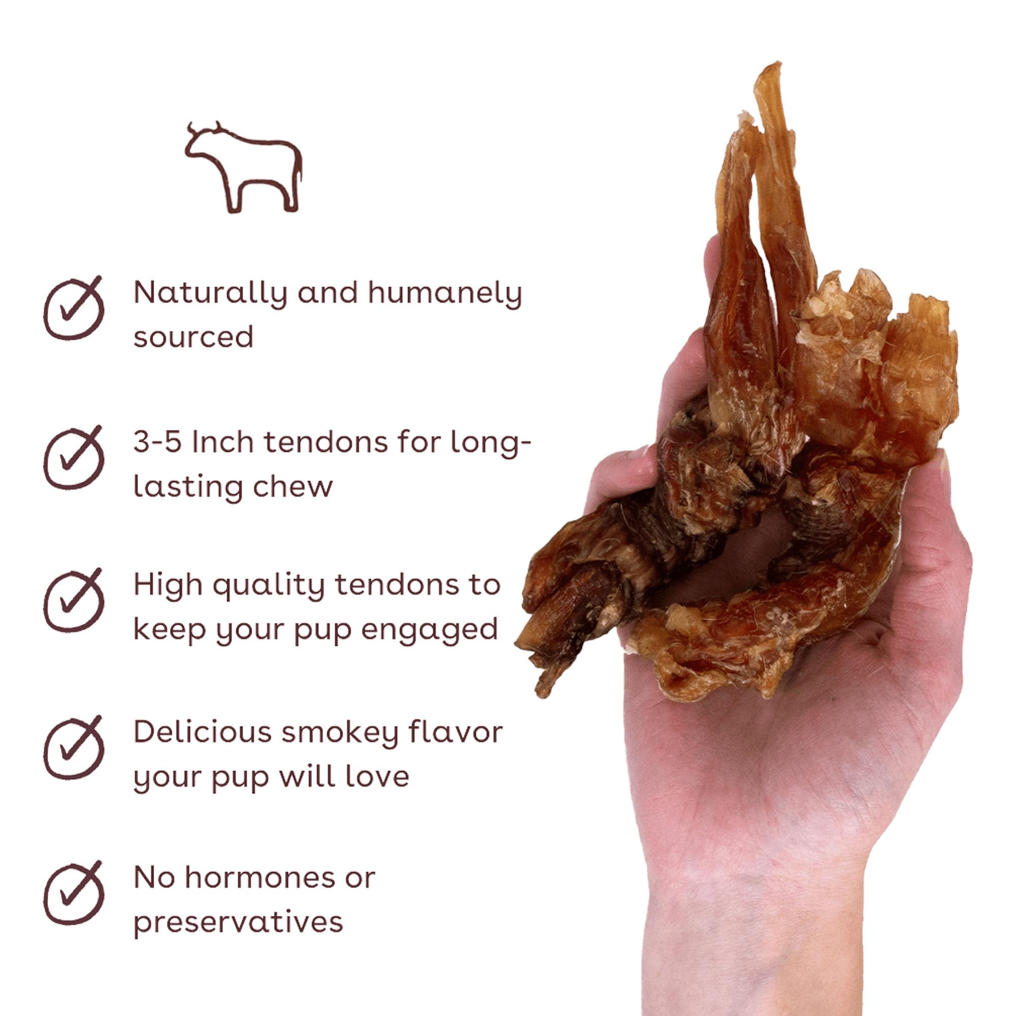 Pupford Thick Beef Tendon Chews For Dogs & Puppies, All-Natural Dog Chew With Glucosamine For Joint Health, Long-Lasting Toy, Gr