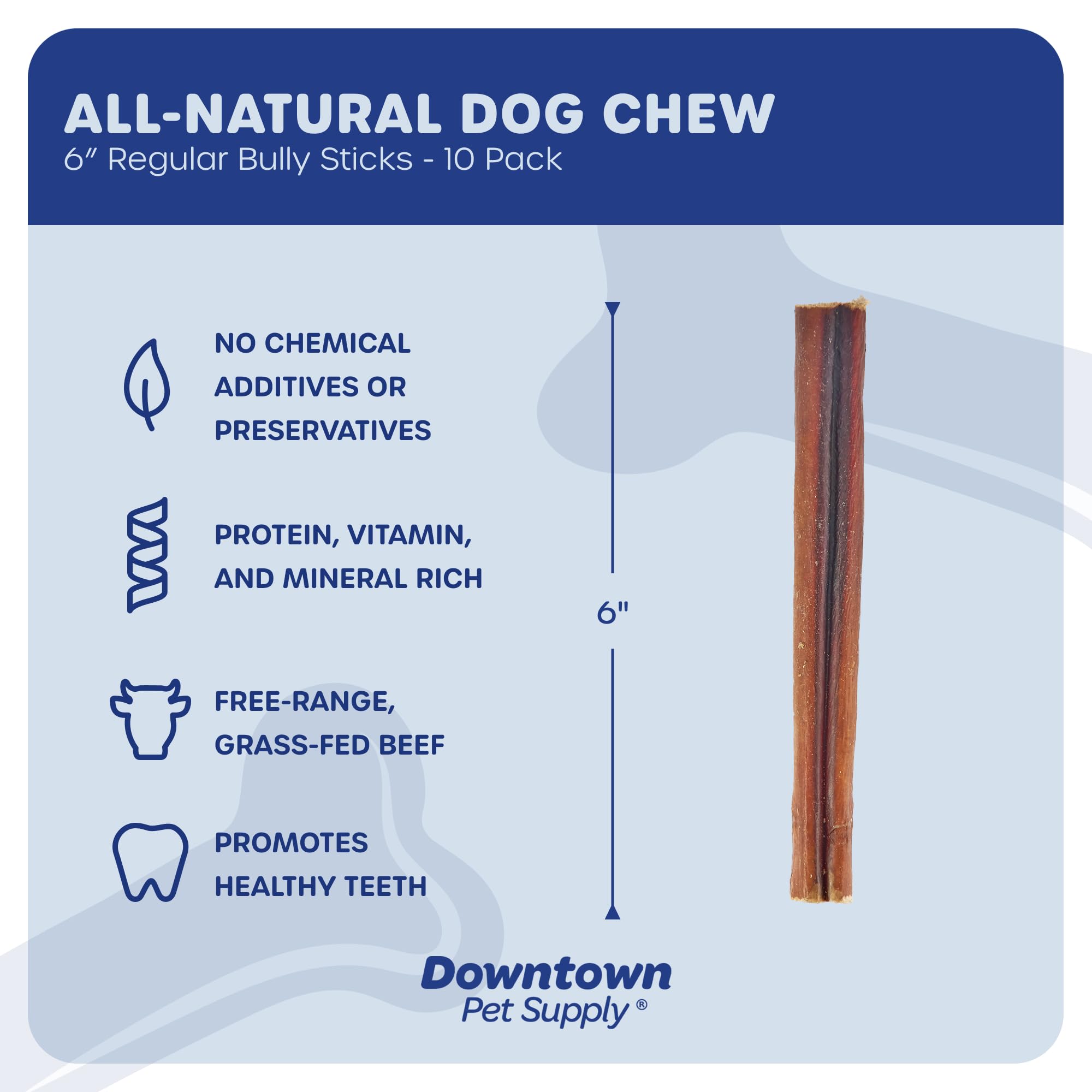 Downtown Pet Supply 6-inch Bully Sticks for Dogs, Pack of 10 - Single Ingredient, Nutrient-Rich and Odor Free Bully Sticks for D
