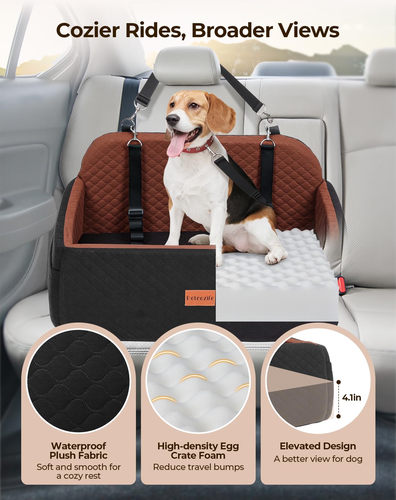 Dog Car Seat for Large Medium Dogs, Pet Car Seat Under 55 lbs or 2 Puppies, Removable Washable Pets Travel Booster Bed for Autom