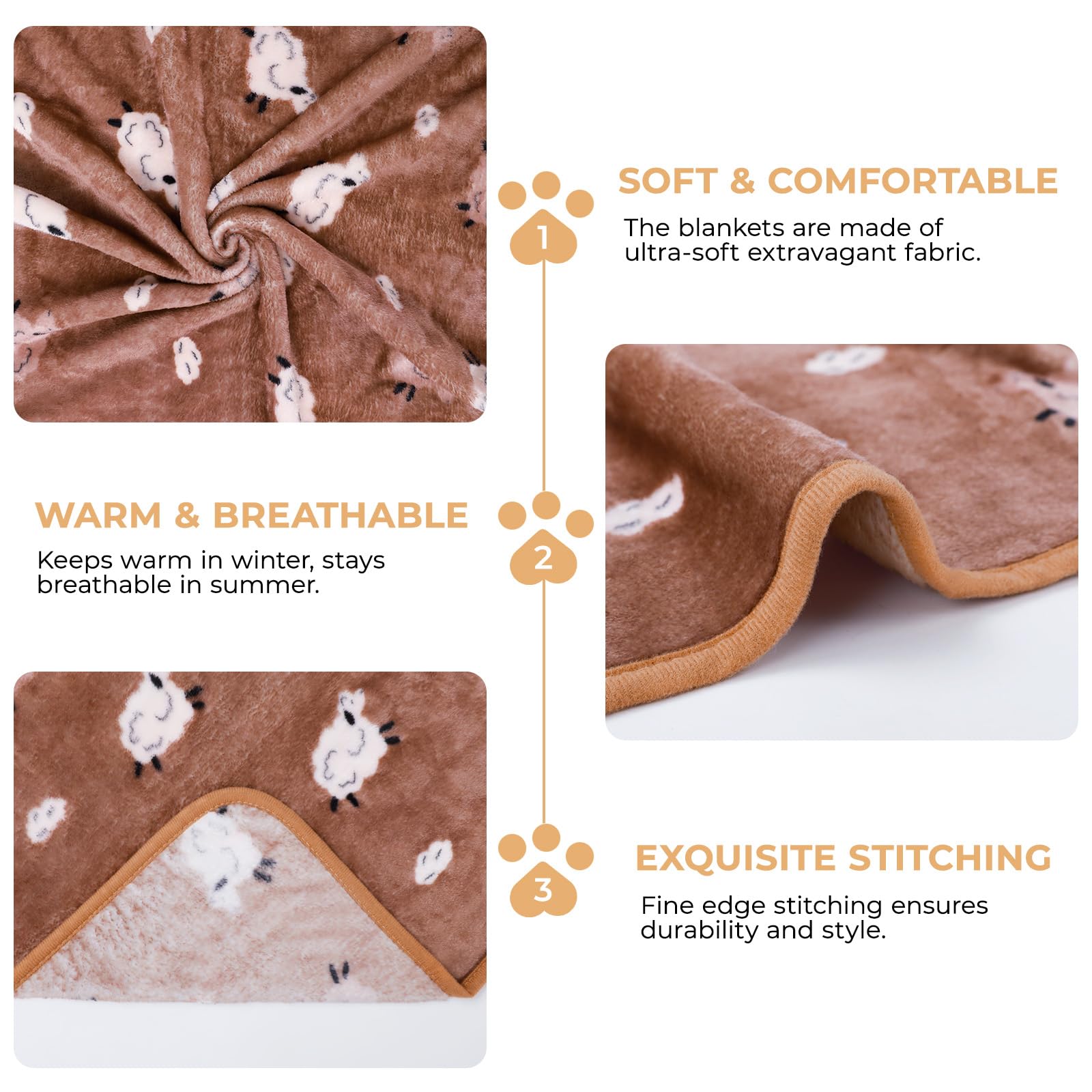 1 Pack 3 Blankets Super Soft Fluffy Premium Cute Elephant Pattern Pet Blanket Flannel Throw for Dog Puppy Cat Brown/Yellow/Blue