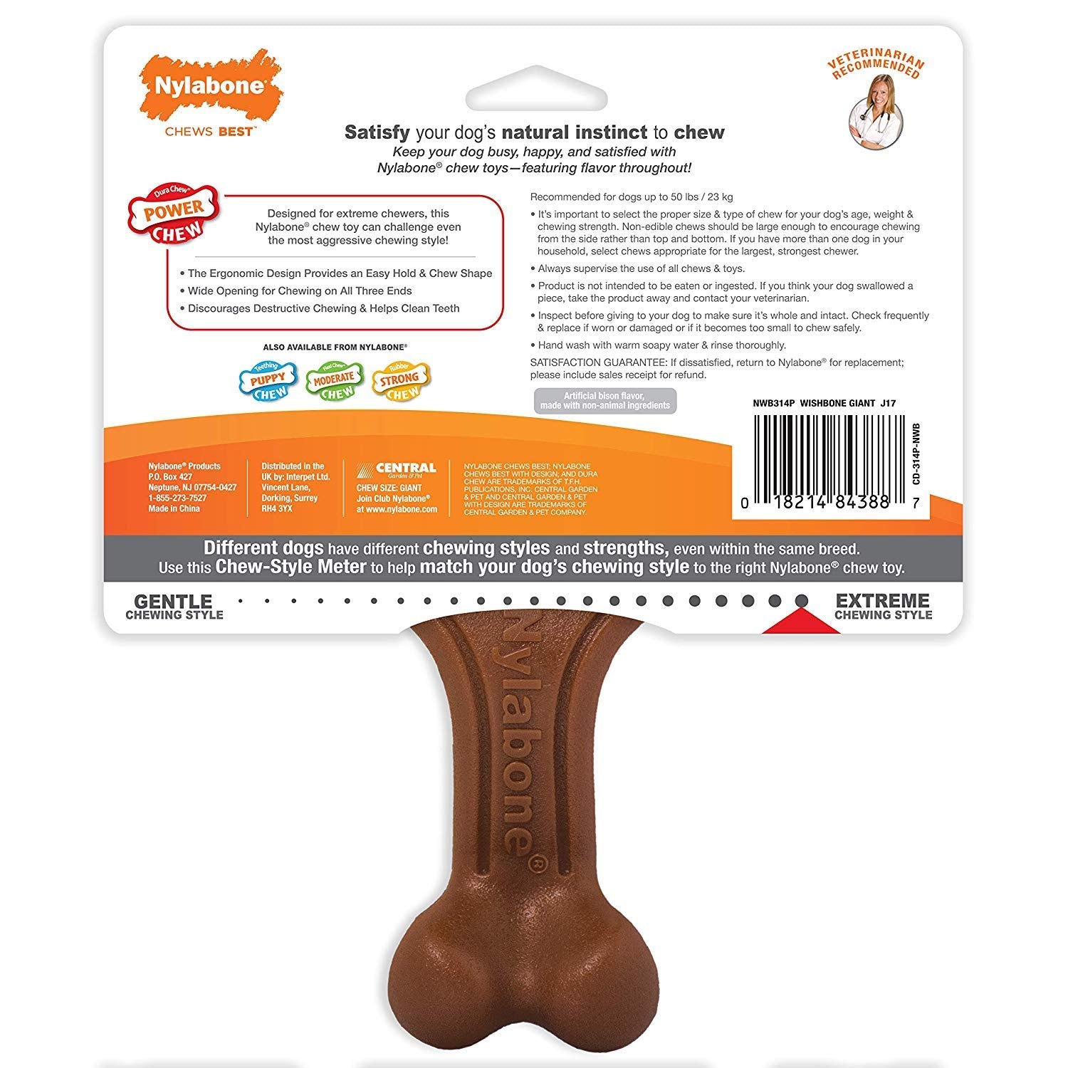 Nylabone 3 Pack Of Power Chew Wishbone Chew Dog Toys, Giant, Bison Flavor