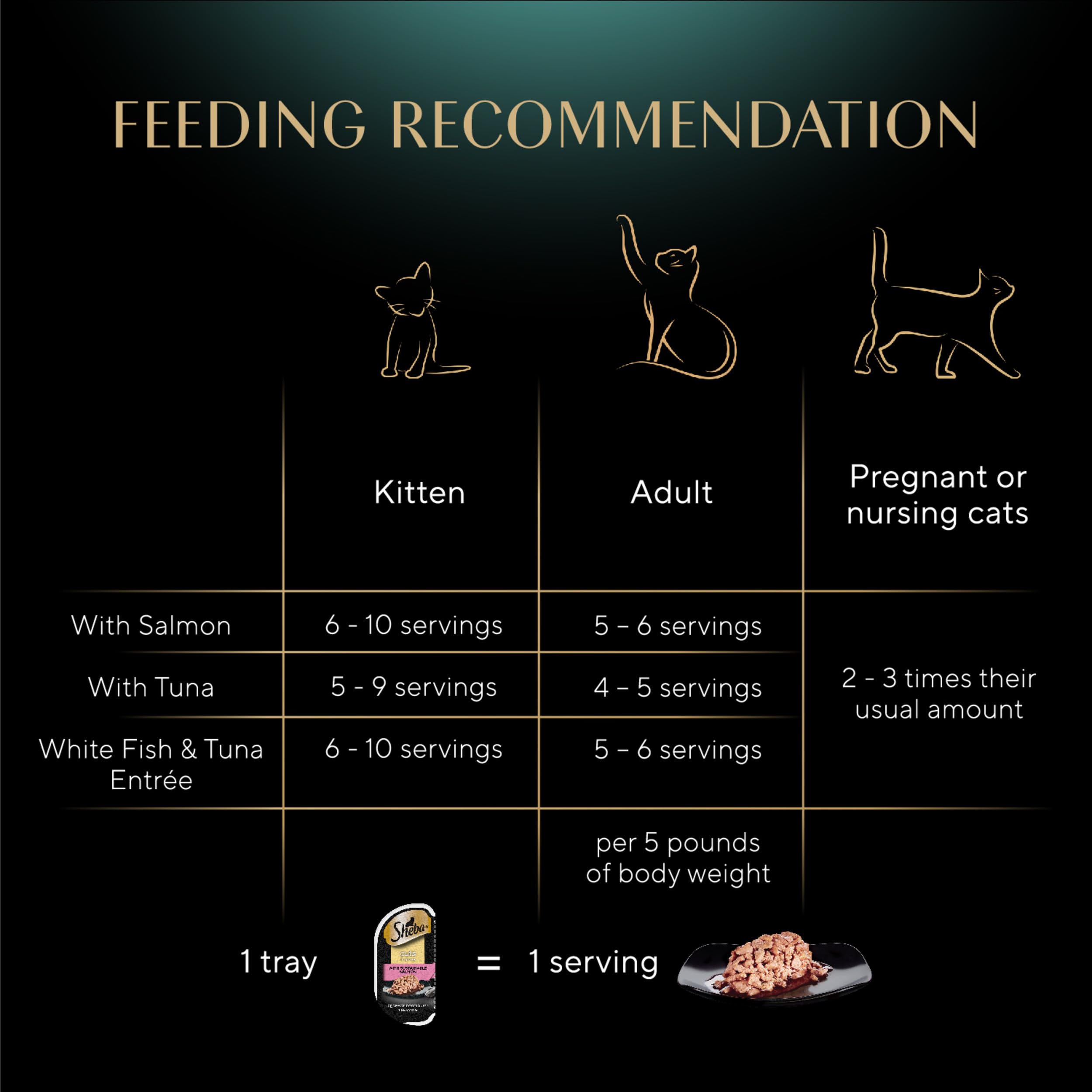 SHEBA PERFECT PORTIONS Cuts in Gravy Adult Wet Cat Food Trays (24 Count, 48 Servings), Gourmet Salmon, Sustainable Tuna, And Del