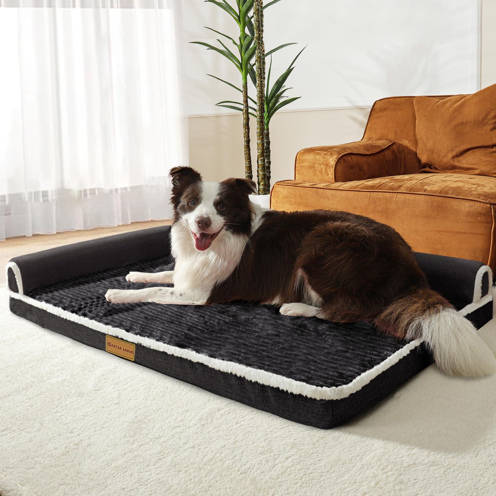Patas Lague Orthopedic Dog Bed for Large Dogs Waterproof Comfortable L Shaped Medium Non-Slip Soft Warm Pet Sofa Sleep Bed mat w