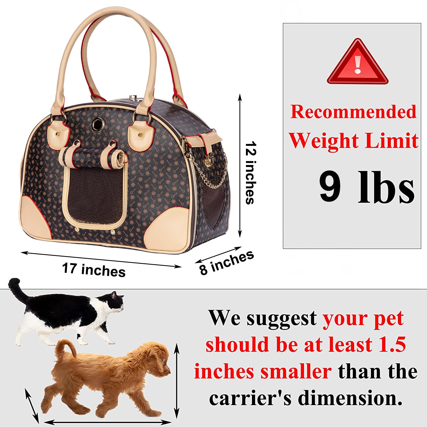 Adriene'S Choice Luxury Pet Carrier, Puppy Small Dog Carrier, Cat Carrier Bag, Waterproof Premium Pu Leather Carrying Handbag Fo