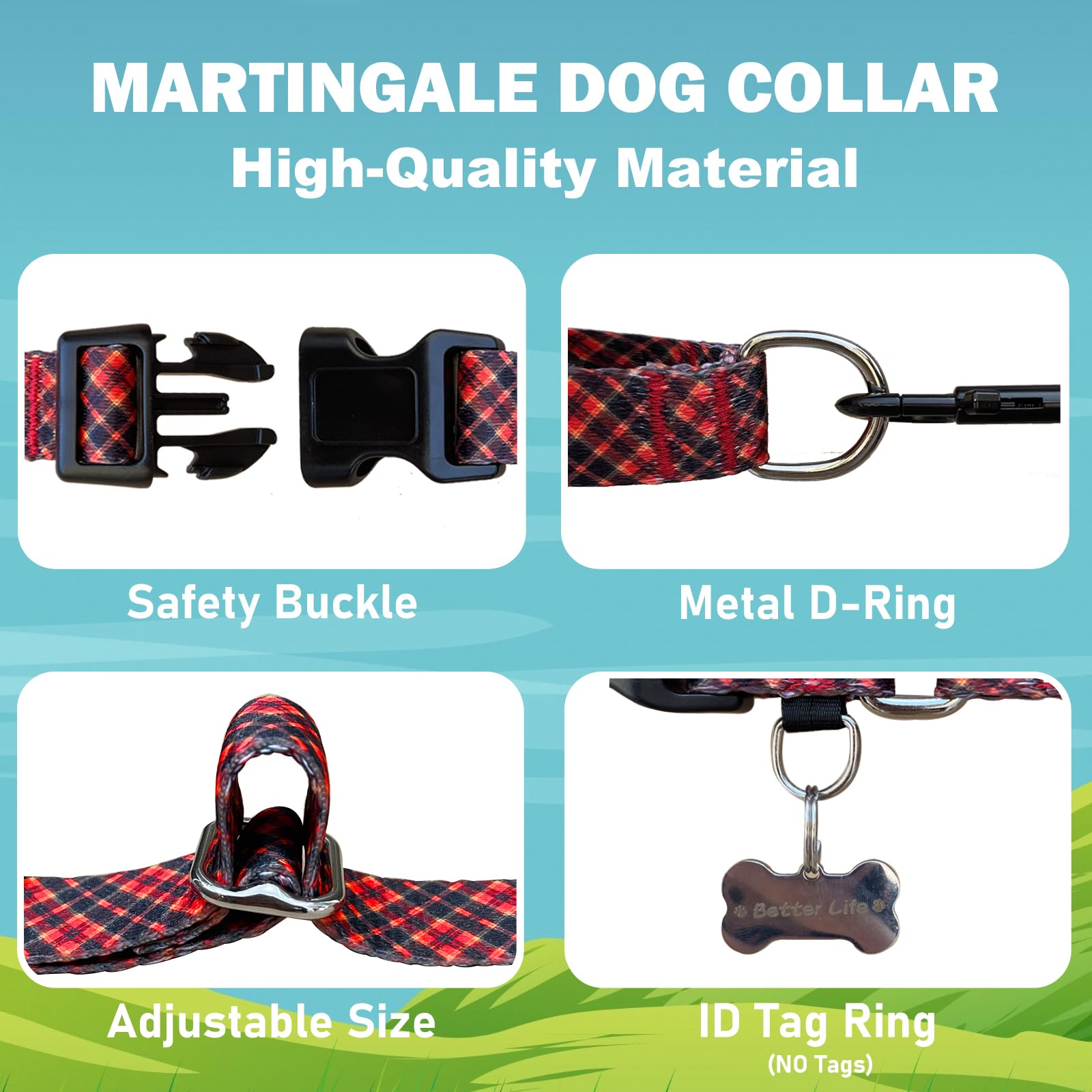 Fidohug Christmas Martingale Collar For Small Dogs Plaid Dog Collars With Buckle Adjustable Soft Nylon Dog Collar (Red Plaid, Sm