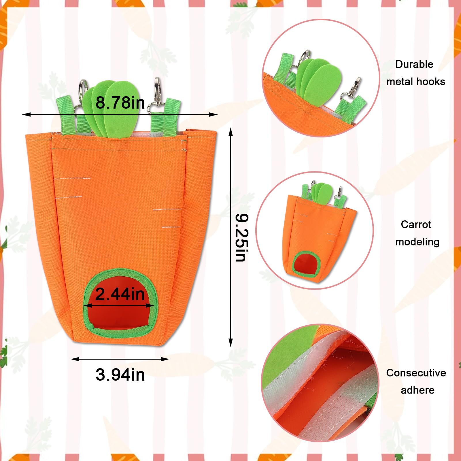 Abtols Rabbit Hay Feeder Bags, Hanging Hay Feeder For Cage Guinea Pigs Chinchillas Hamsters Orange Green Carrot Shape Bunny Smal