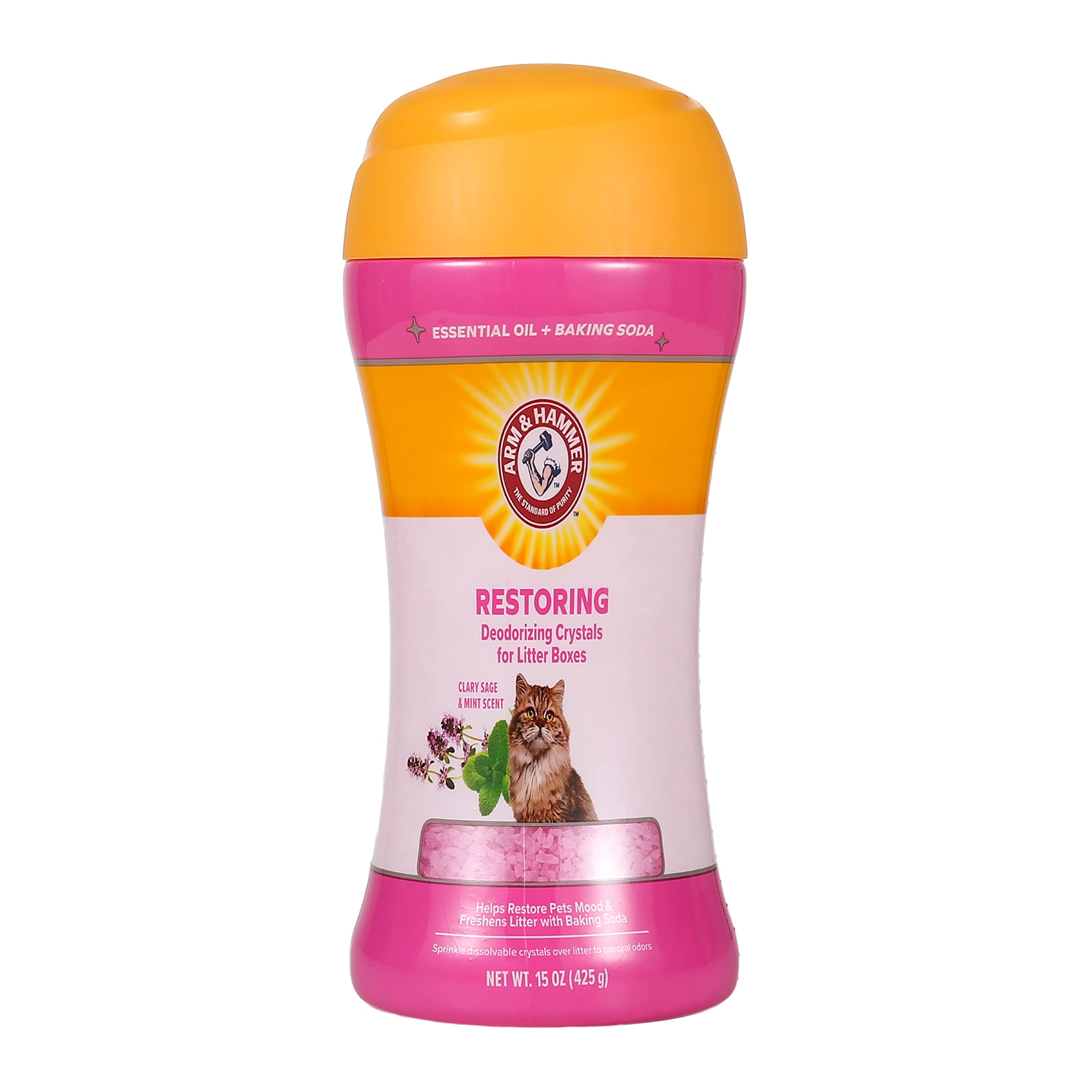 Arm & Hammer Deodorizing Cat Litter Crystals For Litter Boxes | Restoring Odor Neutralizing Eliminator In Clary Sage & Mint Scent | Box Odor Eliminator, 15 Oz