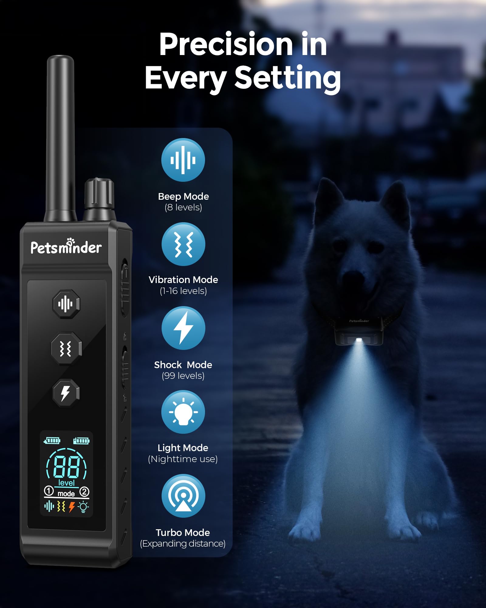 Petsminder Dog Shock Collar, 4000Ft Rechargeable Dog Training Collar With Remote Ip67 Waterproof, Adjustable Beep/Vibration/Shoc