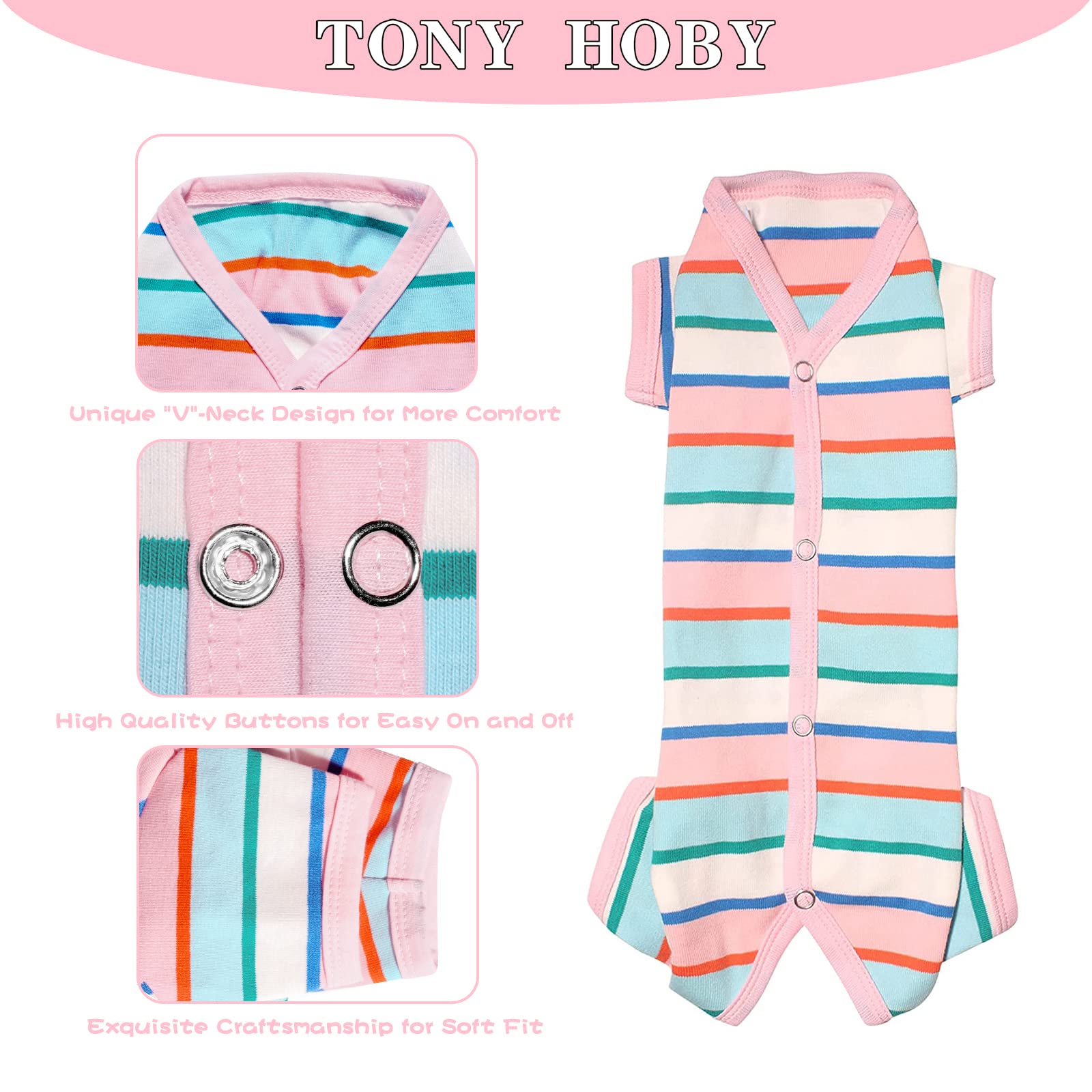 Tony Hoby Dog Pajamas, Dog Shirt Colorful, Breathable Dog Jumpsuit, Dog Surgical Recovery Suit For Small Medium (Pink&White, Girl, M)