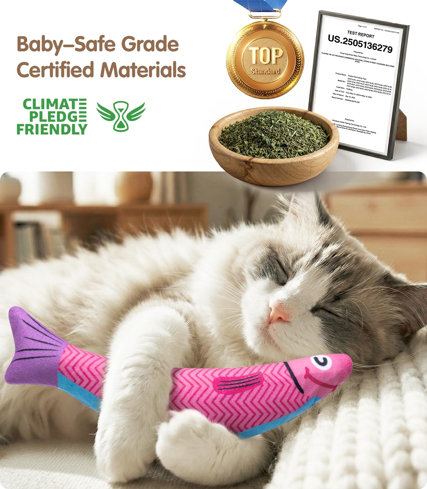 PetBusy Cat Toys - Interactive Soft Chew Kicker with Natural Catnip & Silvervine - Crinkle & Bell Fish Sound - Blue/Pink, Model CFCT-A-01