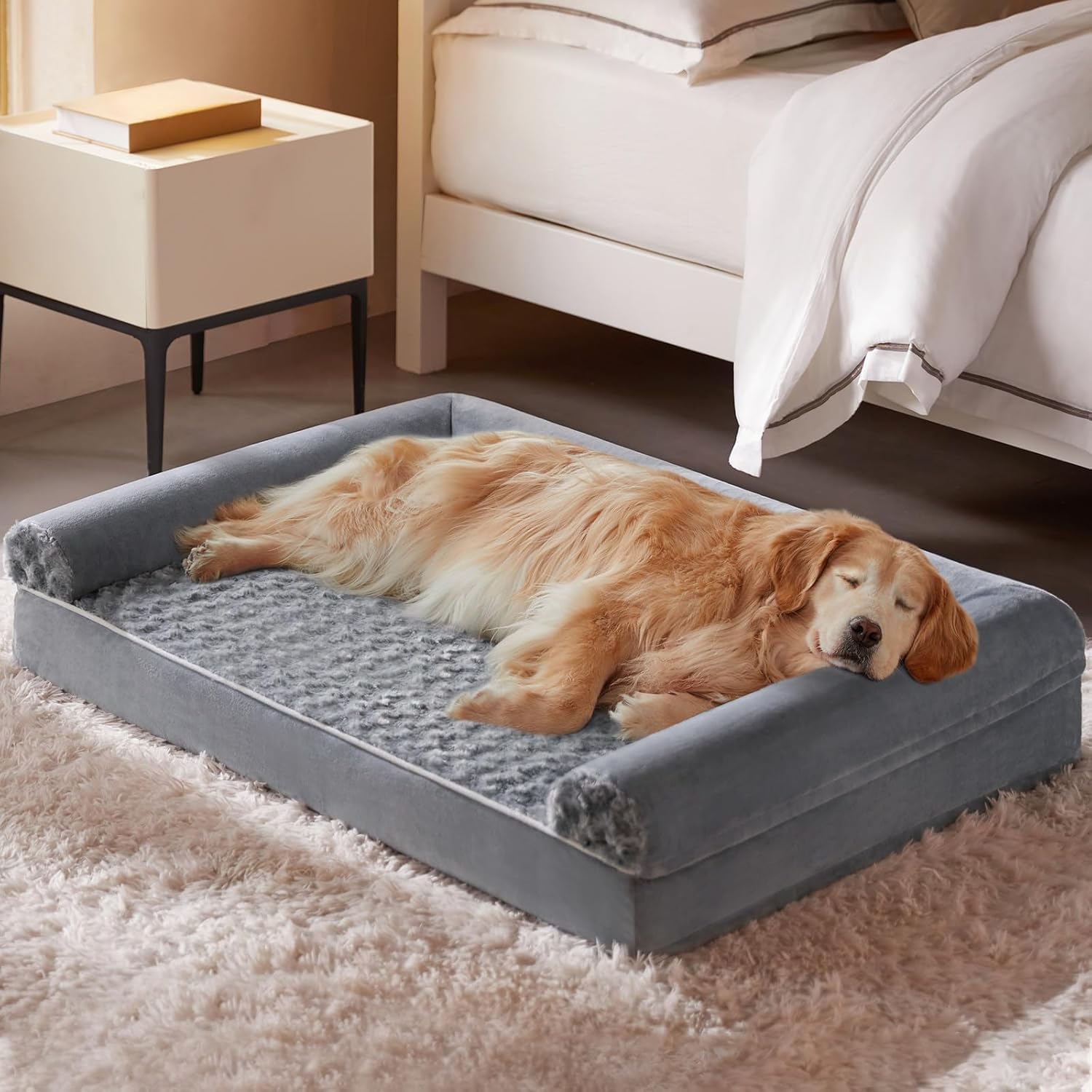 Quilmfoam Large Orthopaedic Dog Bed with Memory Foam, Extra Large Washable Waterproof Pet Sofa Bed, Raised Dog Bed with Removabl
