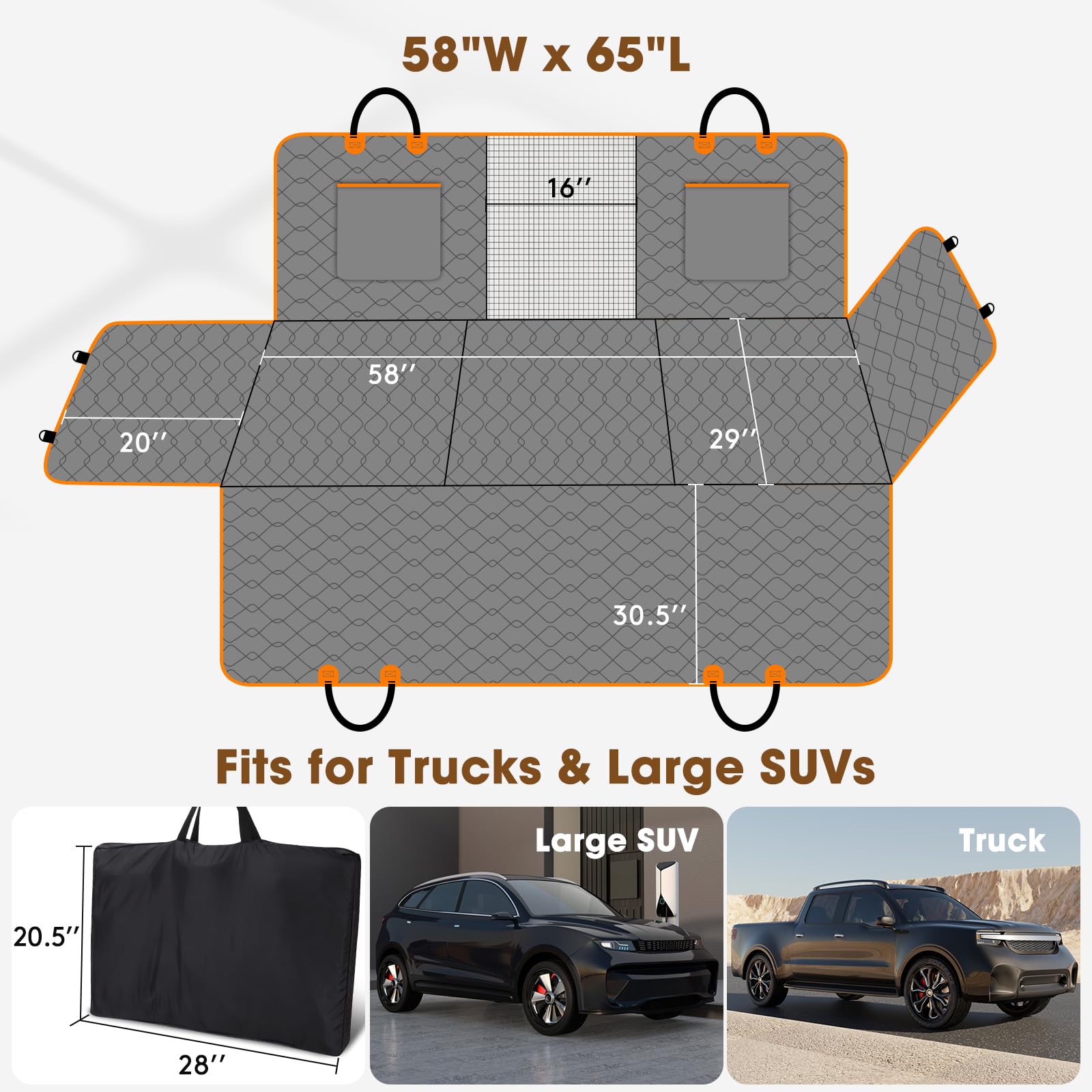 MIXJOY XL Dog Back Seat Extender for Truck, Hard Bottom Dog Car Seat Cover for Back Seat, Waterproof Dog Backseat Cover for Crew