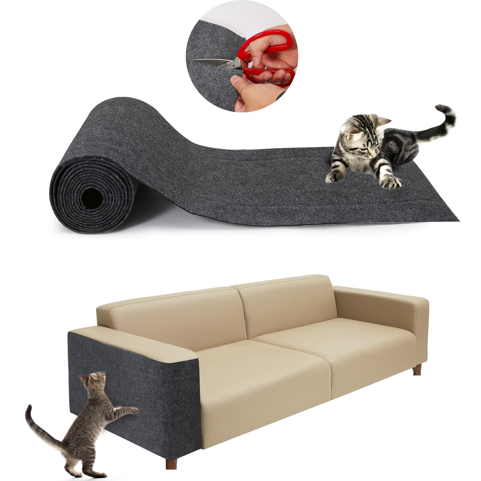 Large 118.1X15.8 Cat Scratching Mat - Carpet With Self-Adhesive Trimmable-Adhesive Carpet, Cat Scratch Furniture Protector R