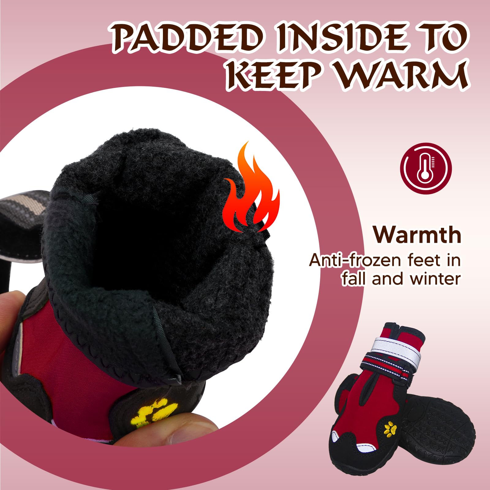 Dog Shoes, FISHOAKY Dog Shoes for Large Dogs, Anti Slip Dog Boots & Paw Protectors for Winter Snowy and Summer Hot Pavement, 4 P