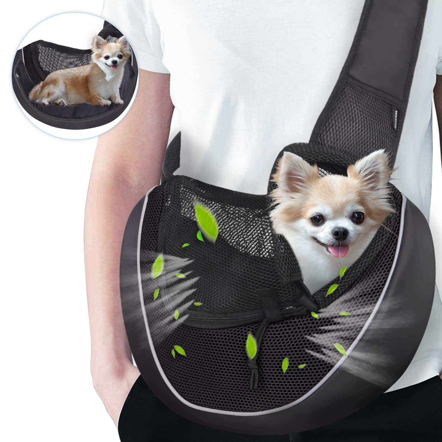 Woyyho Small Pet Dog Sling Carrier Zipper Pocket Breathable Puppy Sling Carrier With Removable Bottom Adjustable Safe Small Dog 