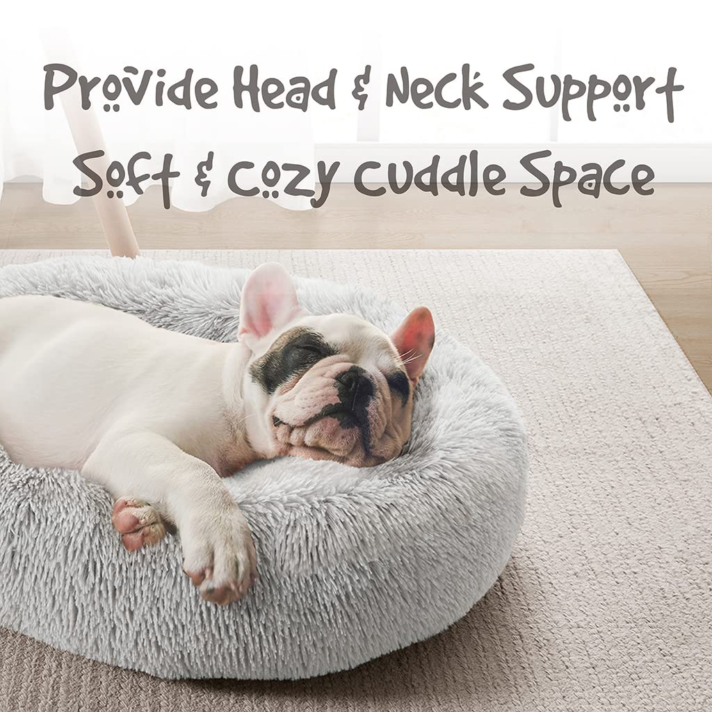 Friends Forever Donut Dog Bed Faux Fur Fluffy Calming Sofa For Large Dogs, Soft & Plush Anti Anxiety Pet Couch For Dogs, Machine