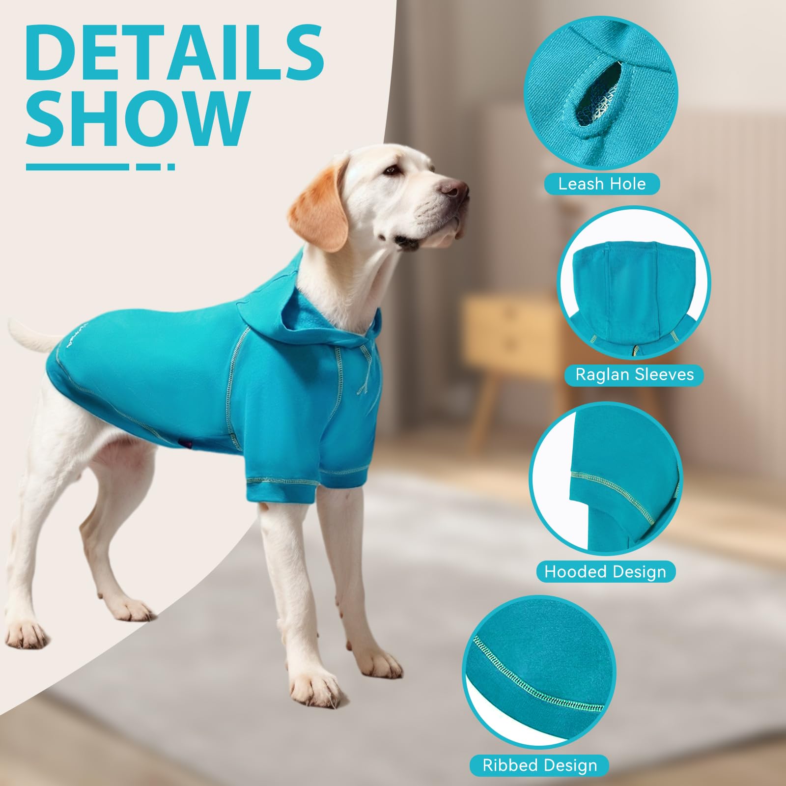 Kickred Basic Dog Hoodie Sweatshirts, Pet Clothes Hoodies Sweater With Hat And Leash Hole, Soft Cotton Outfit Coat For Small Medium Large Dogs