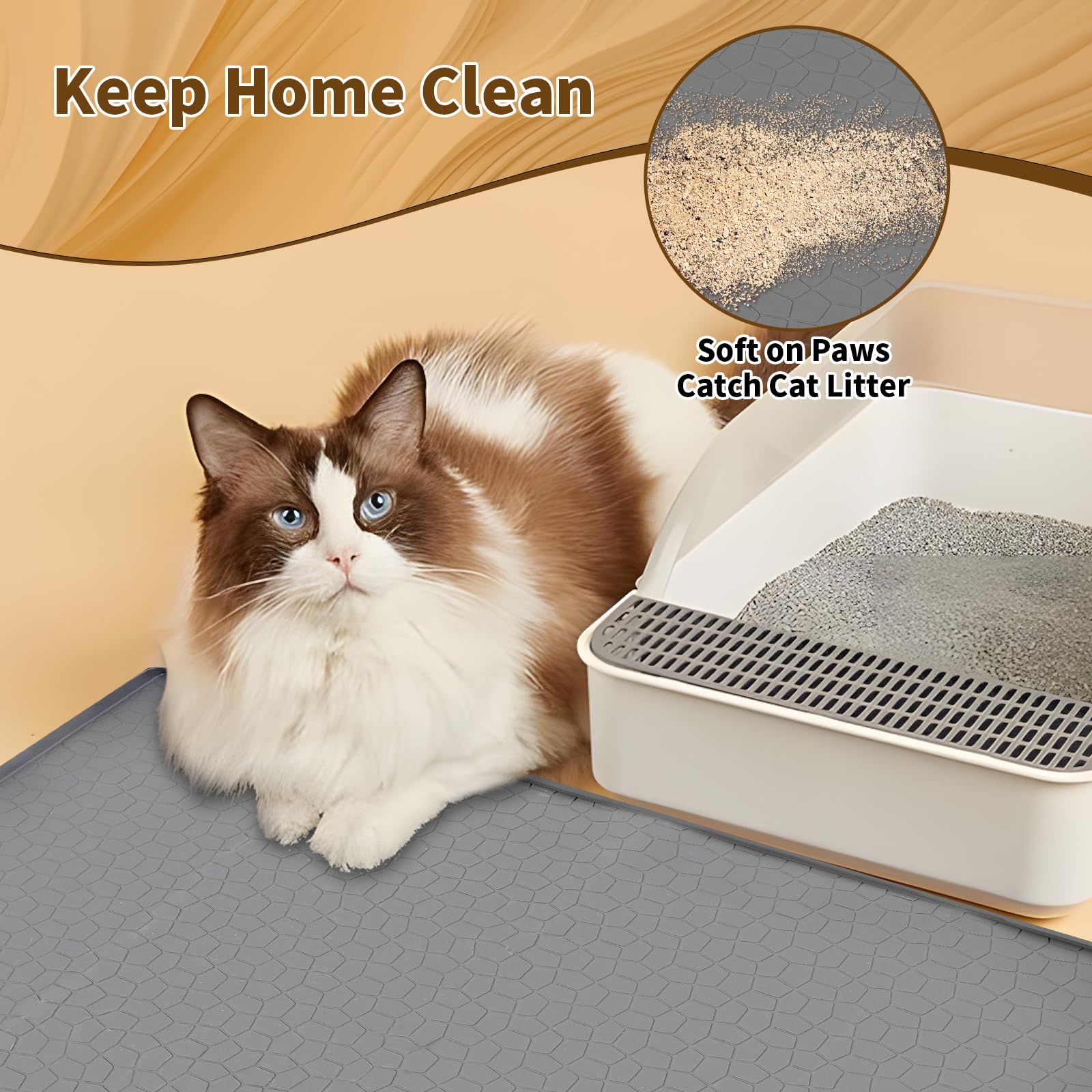 Extra Large Premium Cat Litter Mat - Heavy Duty Waterproof Silicone Floor Pad With High Edges, Non-Slip Scatter Control Trapping