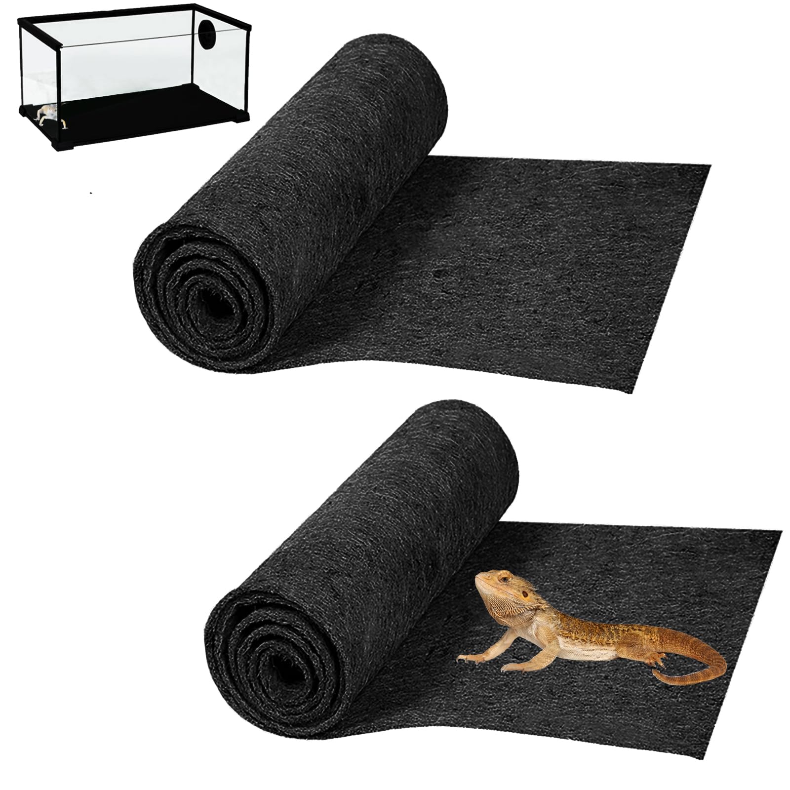 HERCOCCI 2 Pack Reptile Carpet, 39 x 20 Terrarium Bedding Substrate Liner Reptile Cage Mat Tank Accessories for Bearded Dragon L