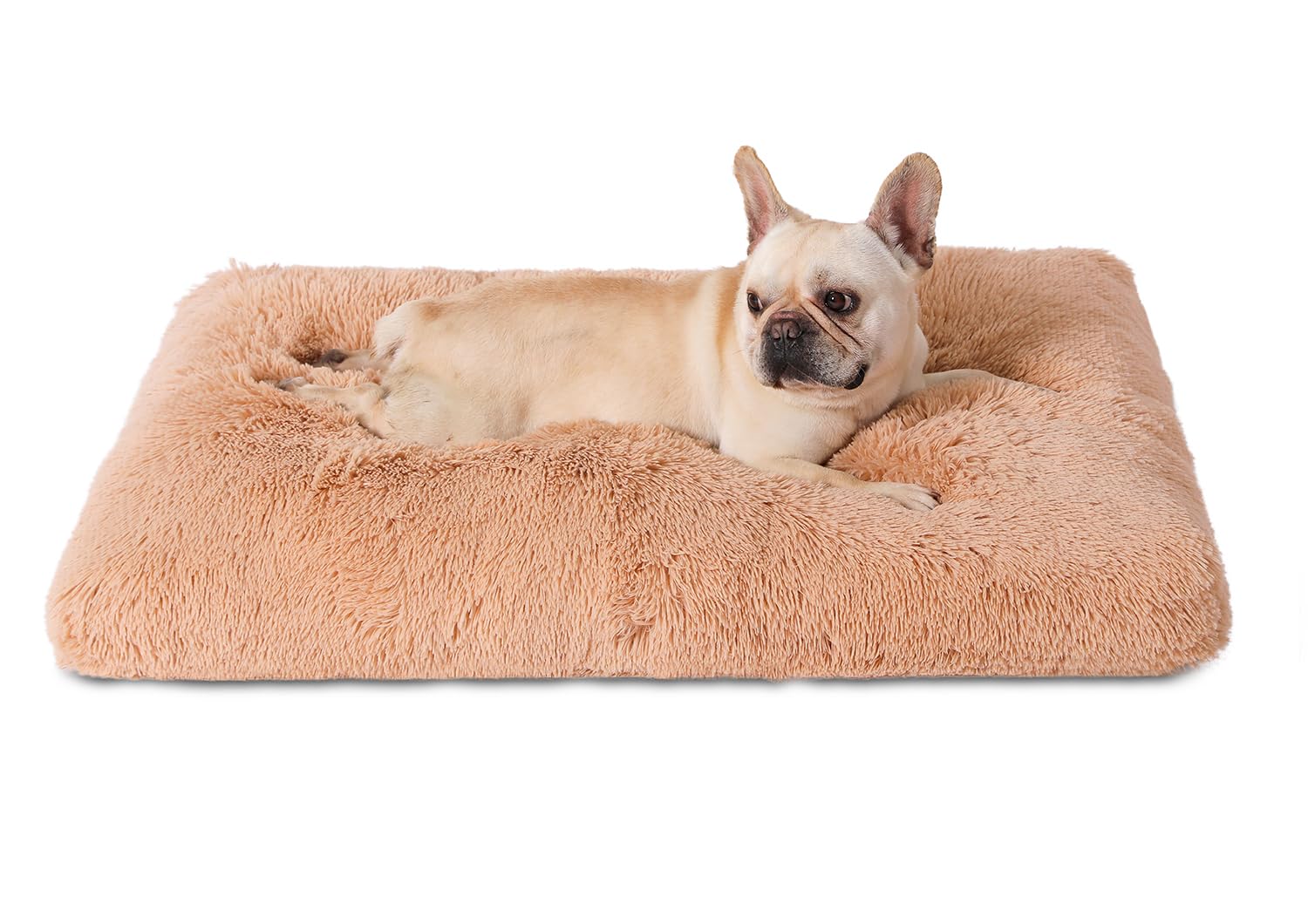 Bedfolks Plush Waterproof Dog Crate Bed, Removable Washable Cover, Faux Fur Pad For Medium Dogs, 29''X21'', Camel