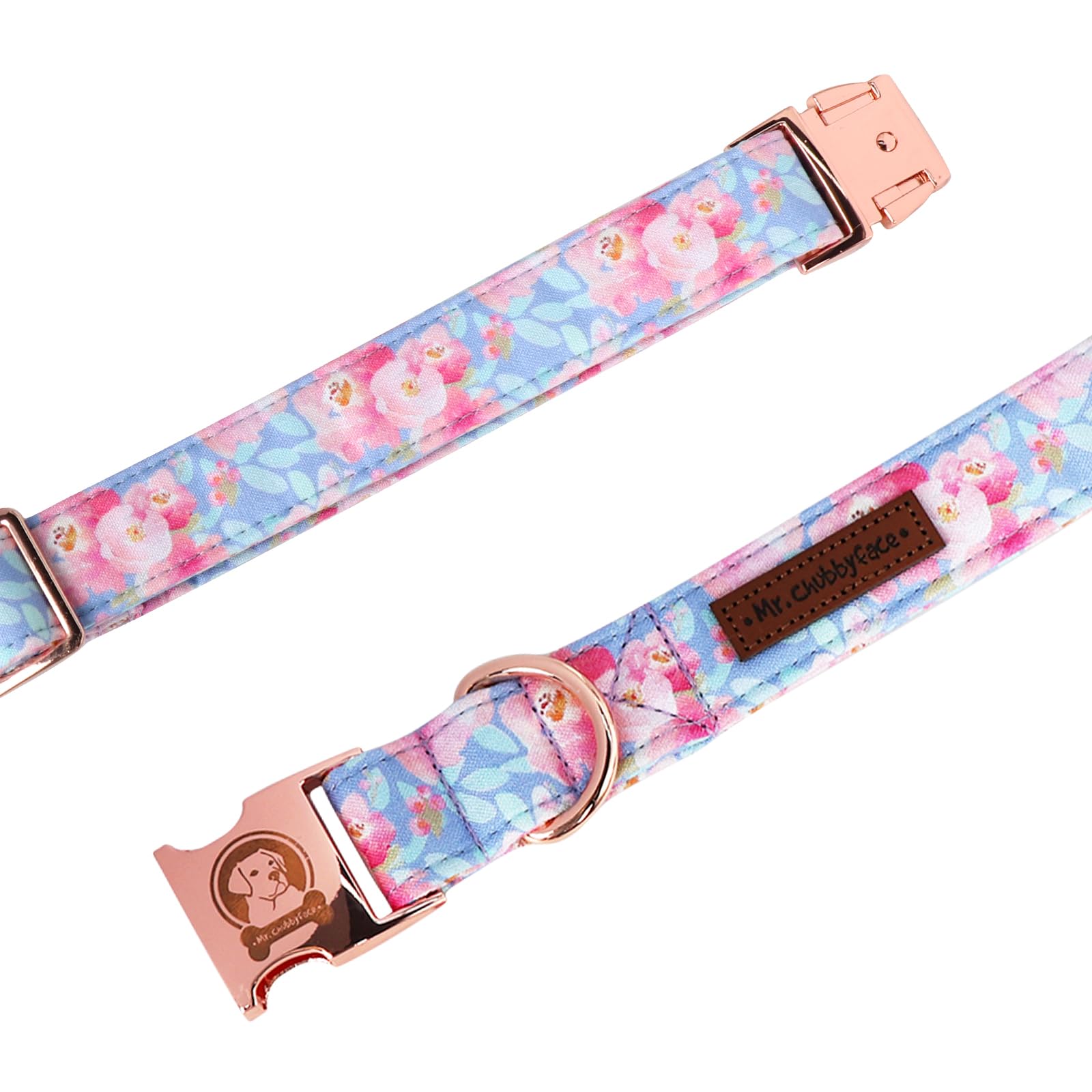 Mr. Chubbyface Spring Summer Dog Collar, Cotton Ink Style Flower Pattern Dog Collar With Metal Buckle,Soft Adjustable Pet Collar
