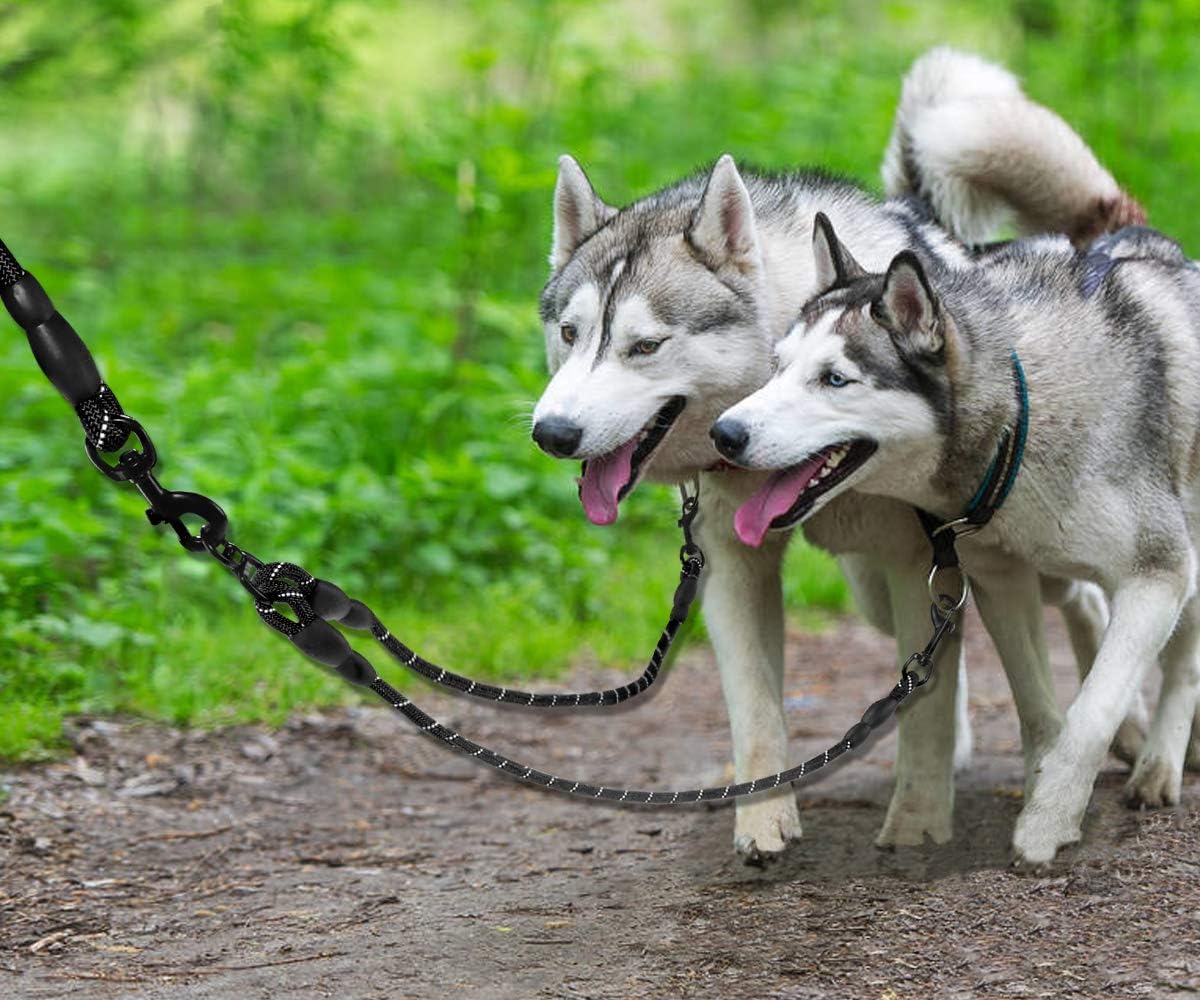 Taglory Double Dog Leash | Reflective Rope | No Tangle | Double Leash For Two Dogs | Puppy Small Medium Breeds | Black