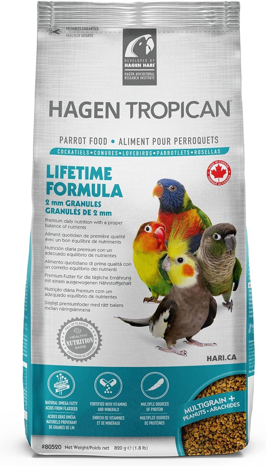HARI Tropican Bird Food, Hagen Parrot Food with Peanuts & Sunflower Seeds, Maintenance Parrot Granules 2 mm, Lifetime Formula, 1