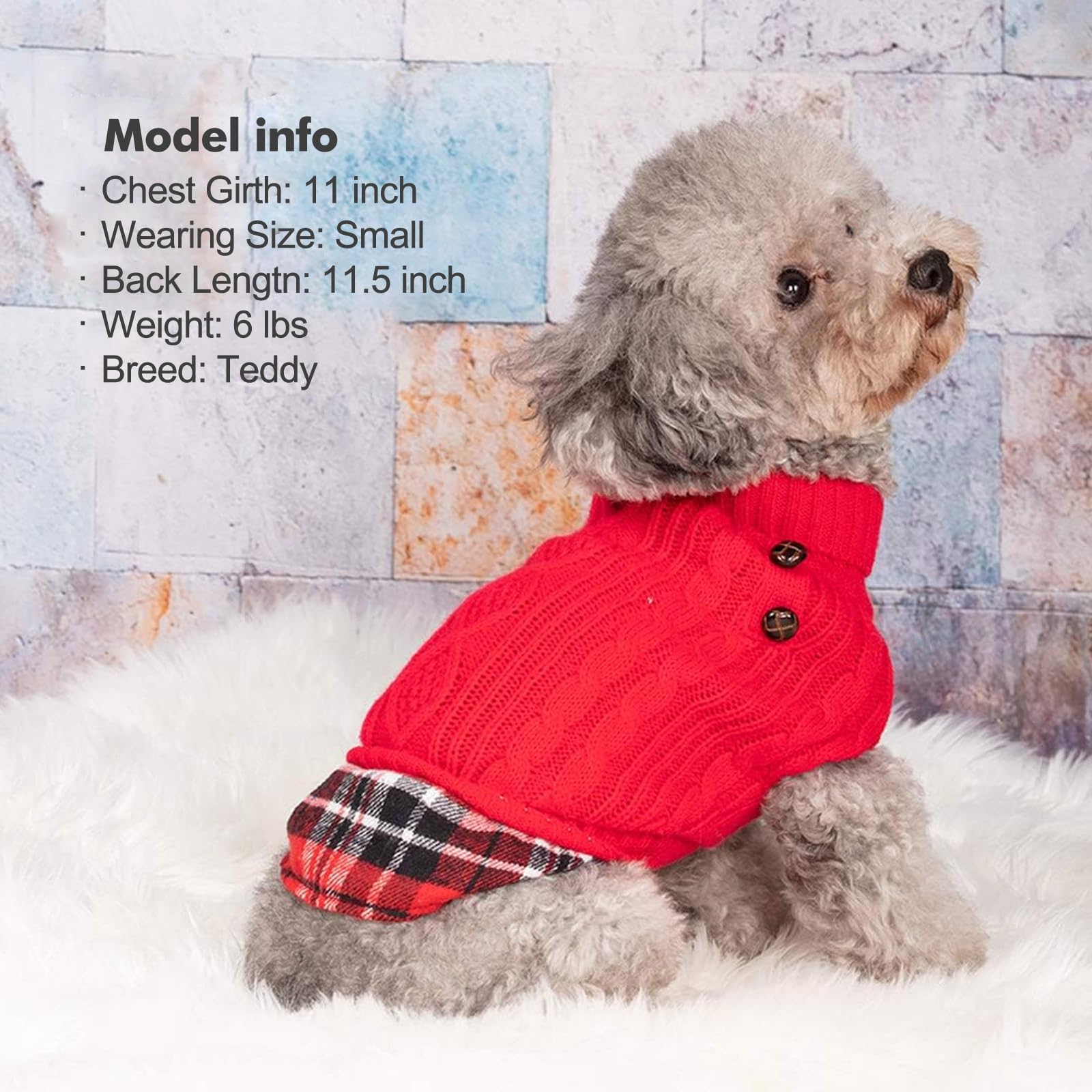 Kyeese Christmas Dog Sweaters For Small Dogs Turtleneck Red Dog Sweater Knitwear Gingham Patchwork Pet Sweater For Fall Winter