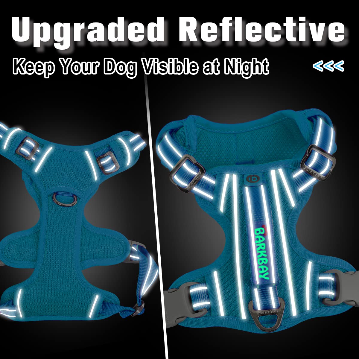 Barkbay Dog Harness No Pull With Id Tag Pocket - Heavy Duty, Reflective, Easy Control For Large Dogs (Blue,M)