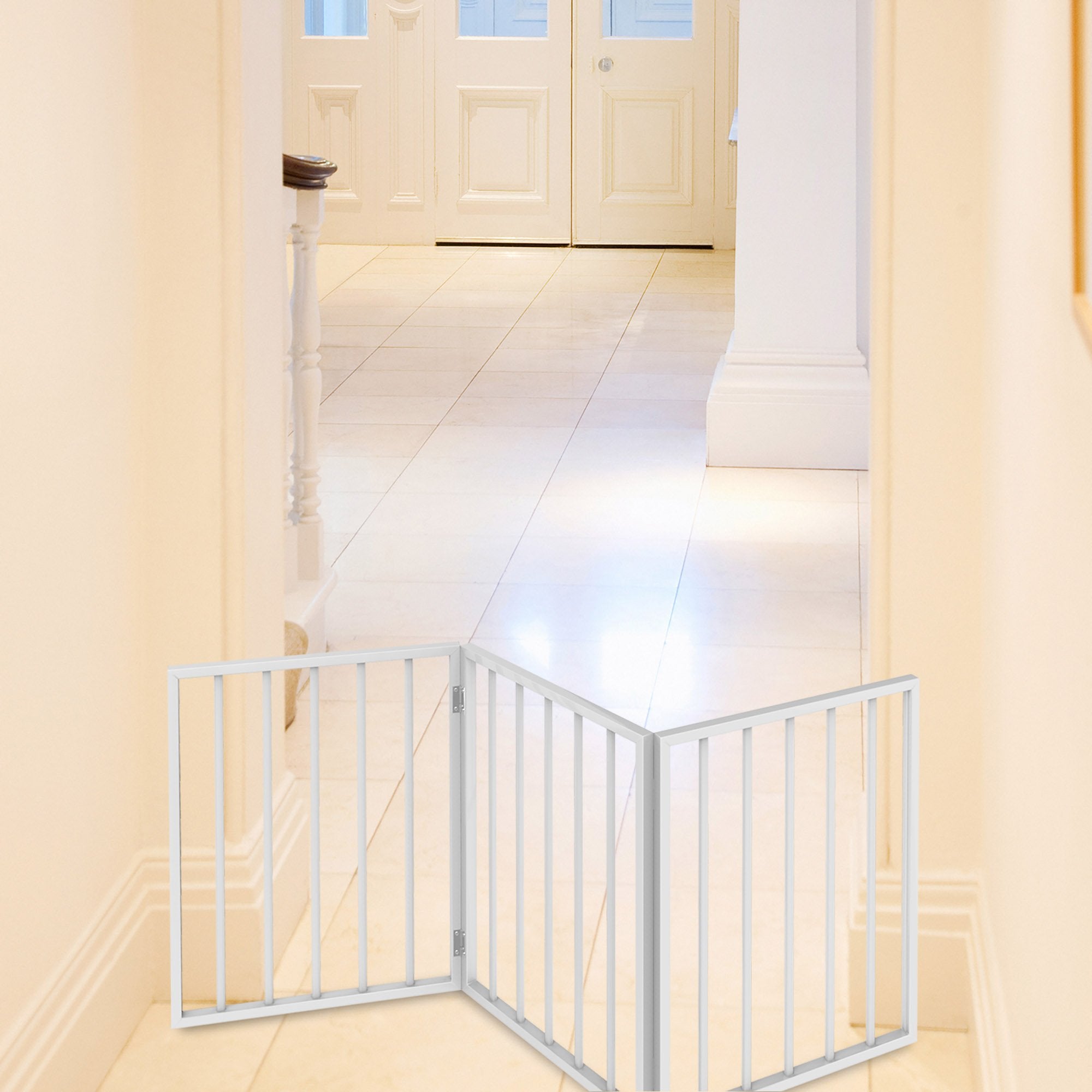 Pet Gate - 3-Panel Indoor Foldable Dog Fence for Stairs, Hallways or Doorways - 54x24-Inch Retractable Wood Freestanding Dog Gat