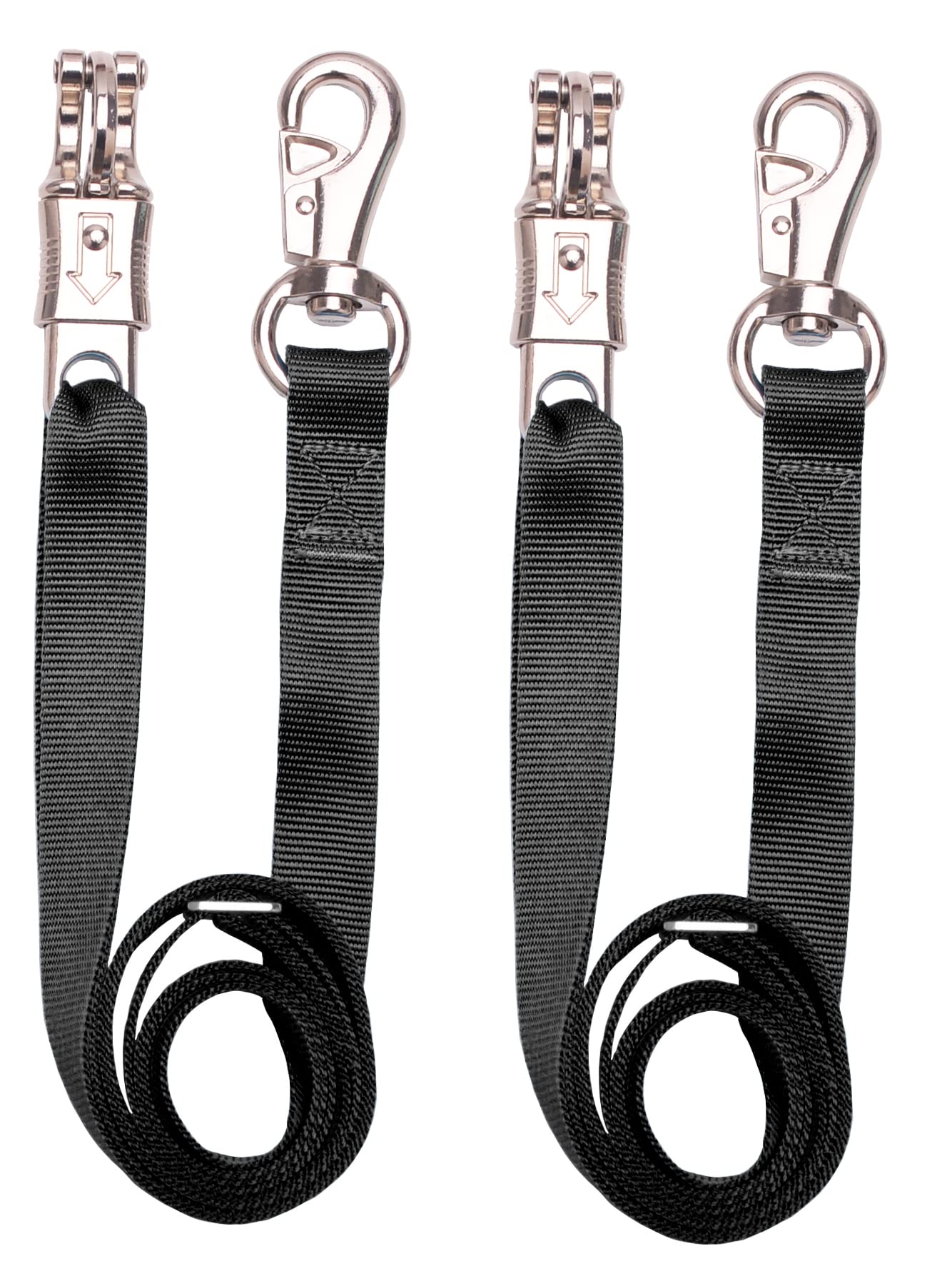 Loaged Adjustable Nylon Cross Ties (2 Pack)-Cross Tie With Panic Snap And Bull Snap - Adjusts From 44.5' To 78.3' (Black)