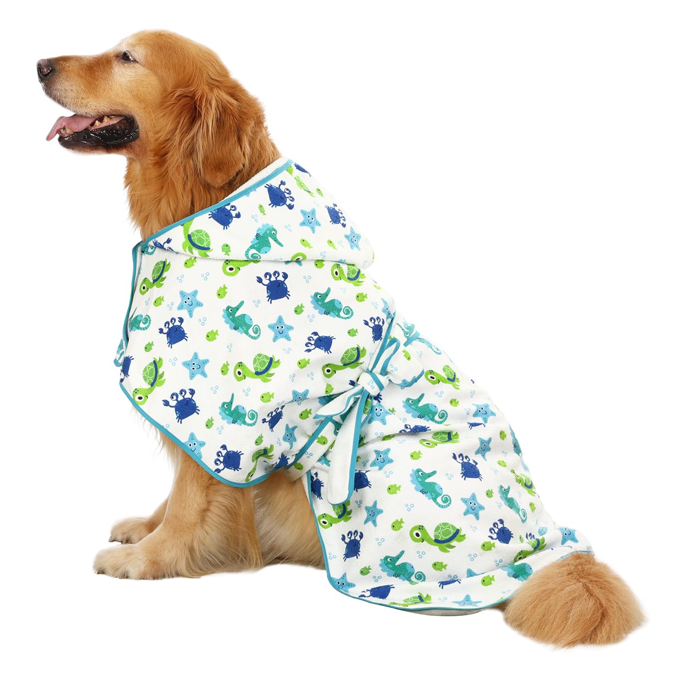 Hde Dog Bathrobe Super Absorbent Quick Drying Towel With Hood For All Dog Breeds Sizes S-Xxl - Sea Animals - Xxl