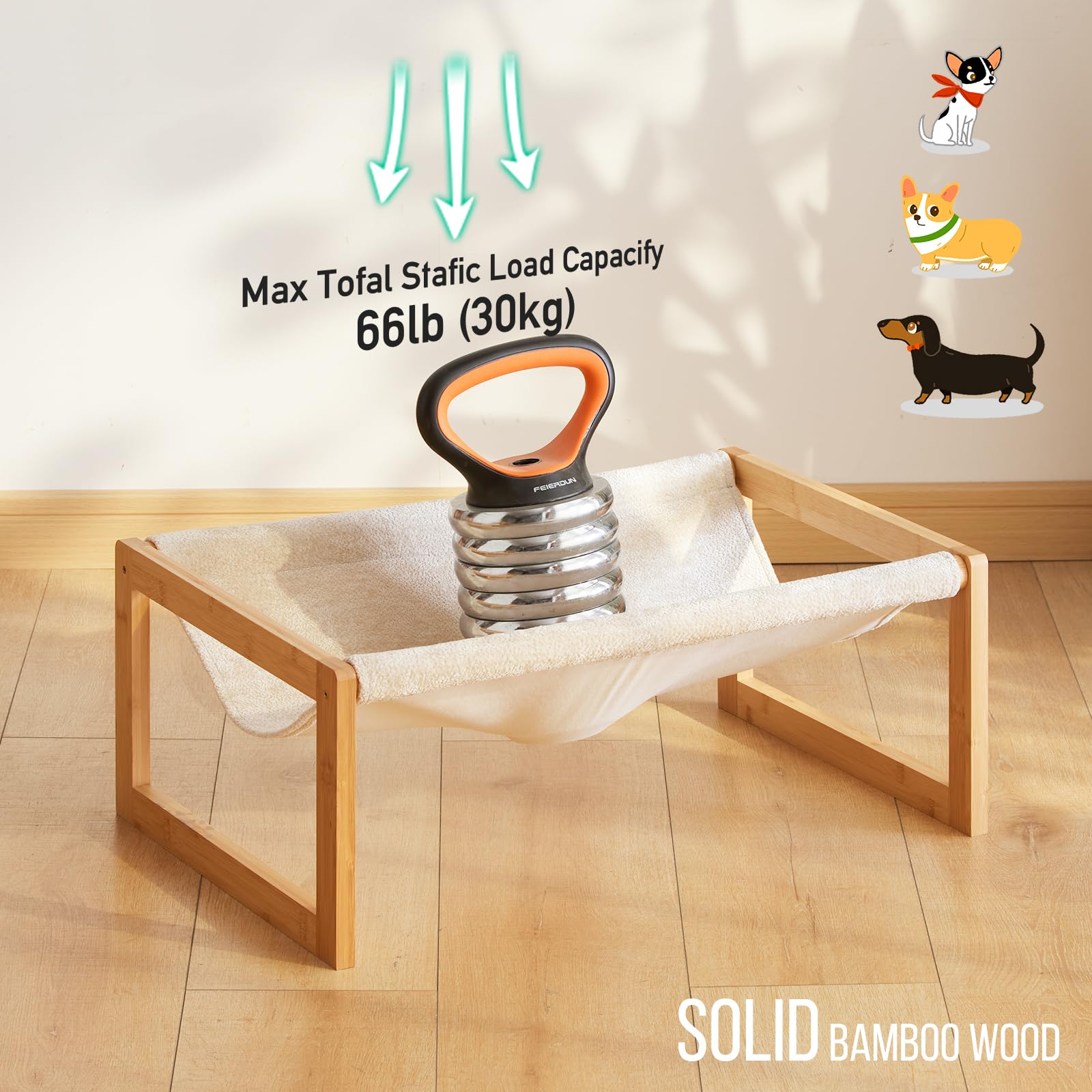 Kiplant Elevated Cat Bed, Large Cat Hammock Bed, Bamboo Wood Cat Hammock For Outdoor, 25 X 16.5 Inch Elevated Pet Furniture Suit