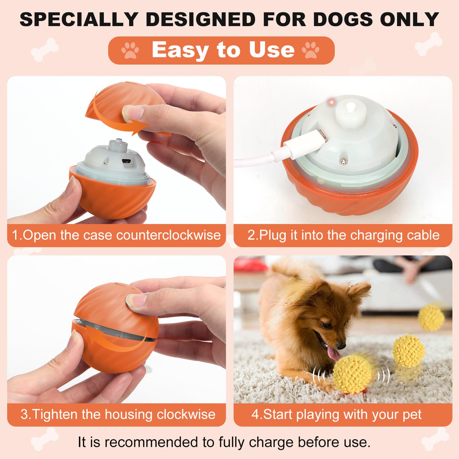 Interactive Dog Toys, Self Moving Dog Toy With Cover, Bouncing & Rotating Peppy Pet Ball For Dogs, Electric Ball Toys For Large
