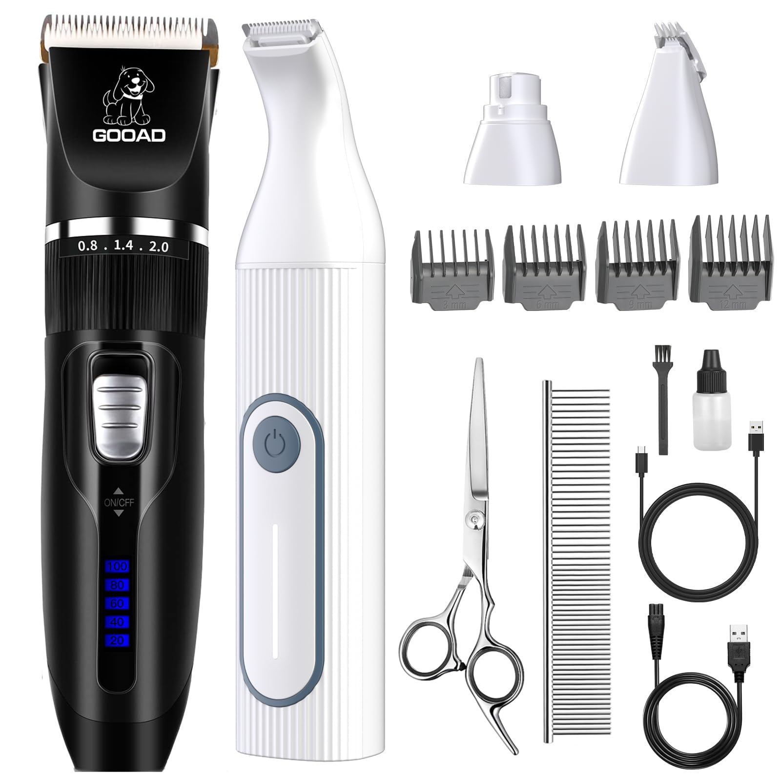 Gooad Dog Clippers Grooming Kit Hair Clipper -4 in 1Low Noise -Rechargeable-Cordless Quiet Paw Trimmer Nail Grinder, Trimmer Gro