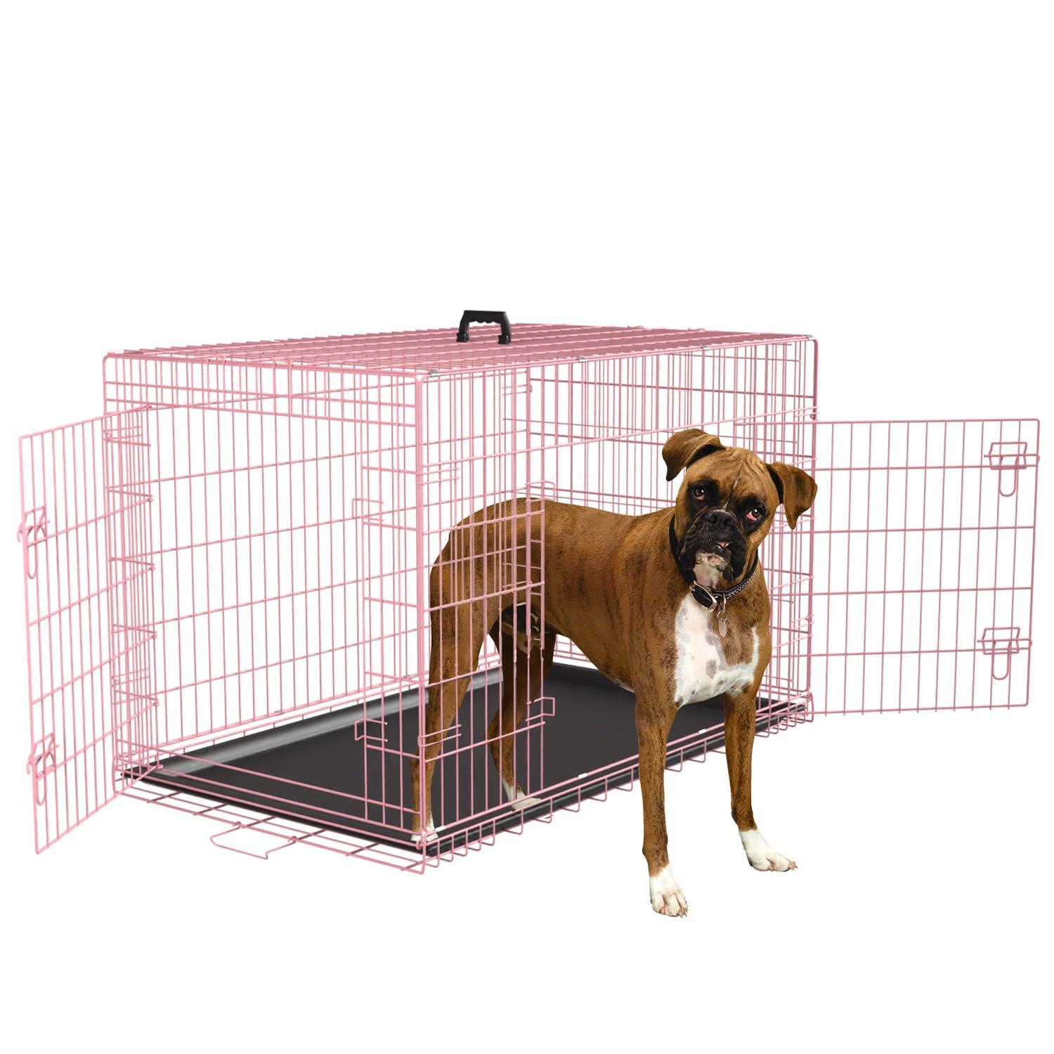 36,42,48 Inch Dog Crate for Large Dogs Dog Cage Dogs Kennel Pet Crate Folding Metal Pet Cage Double Door Leak-Proof Plastic Tray