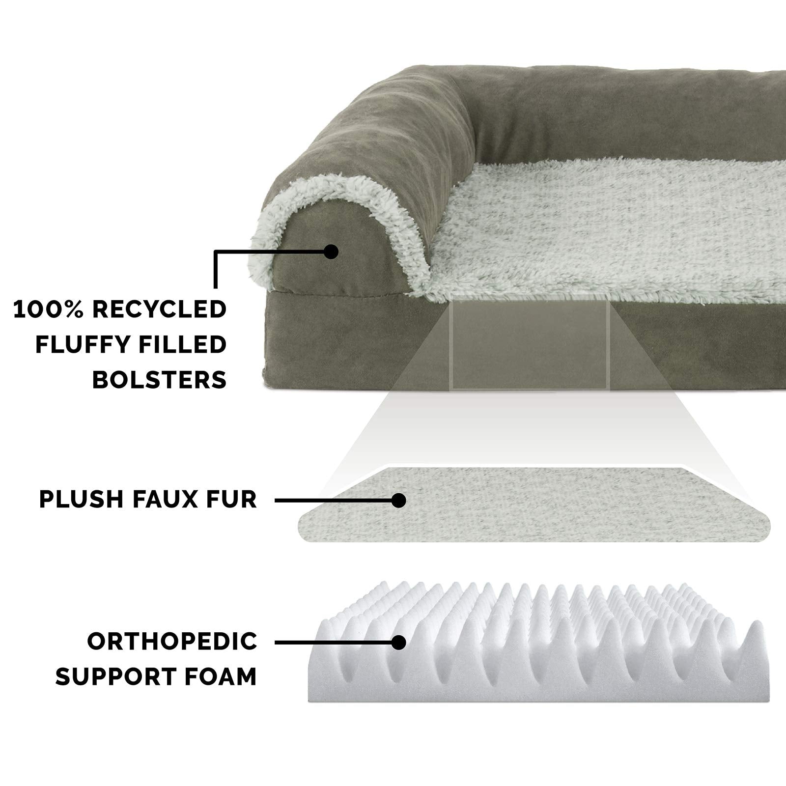 Furhaven Orthopedic Dog Bed For Medium/Small Dogs W/ Removable Bolsters & Washable Cover, For Dogs Up To 35 Lbs - Two-Tone Plush