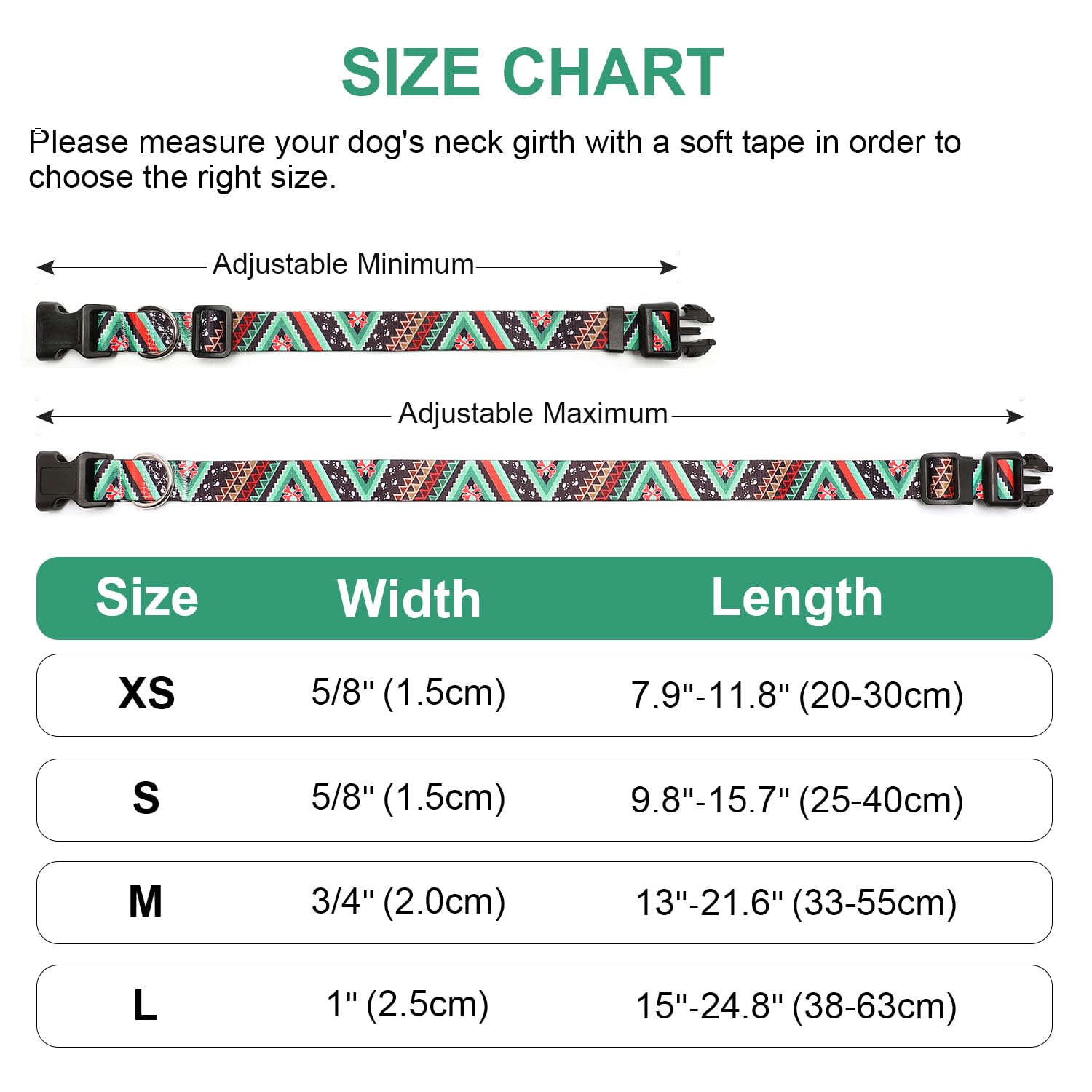 Mercano Adjustable Dog Collar - Special Design Patterns, Soft Nylon Comfortable Durable Pet Collar For Small Medium Large Dogs (L, Ethnic Green)