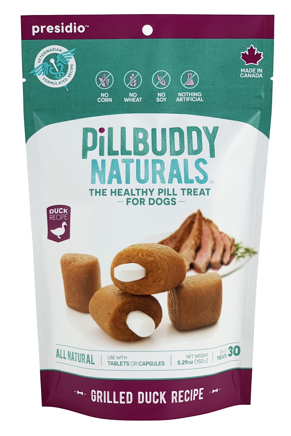 Presidio Pill Buddy Naturals - Duck (Chicken-Free) Pill Hiding Treats for Dogs - Pill Pocket for Any Size Medication - 30 Servin