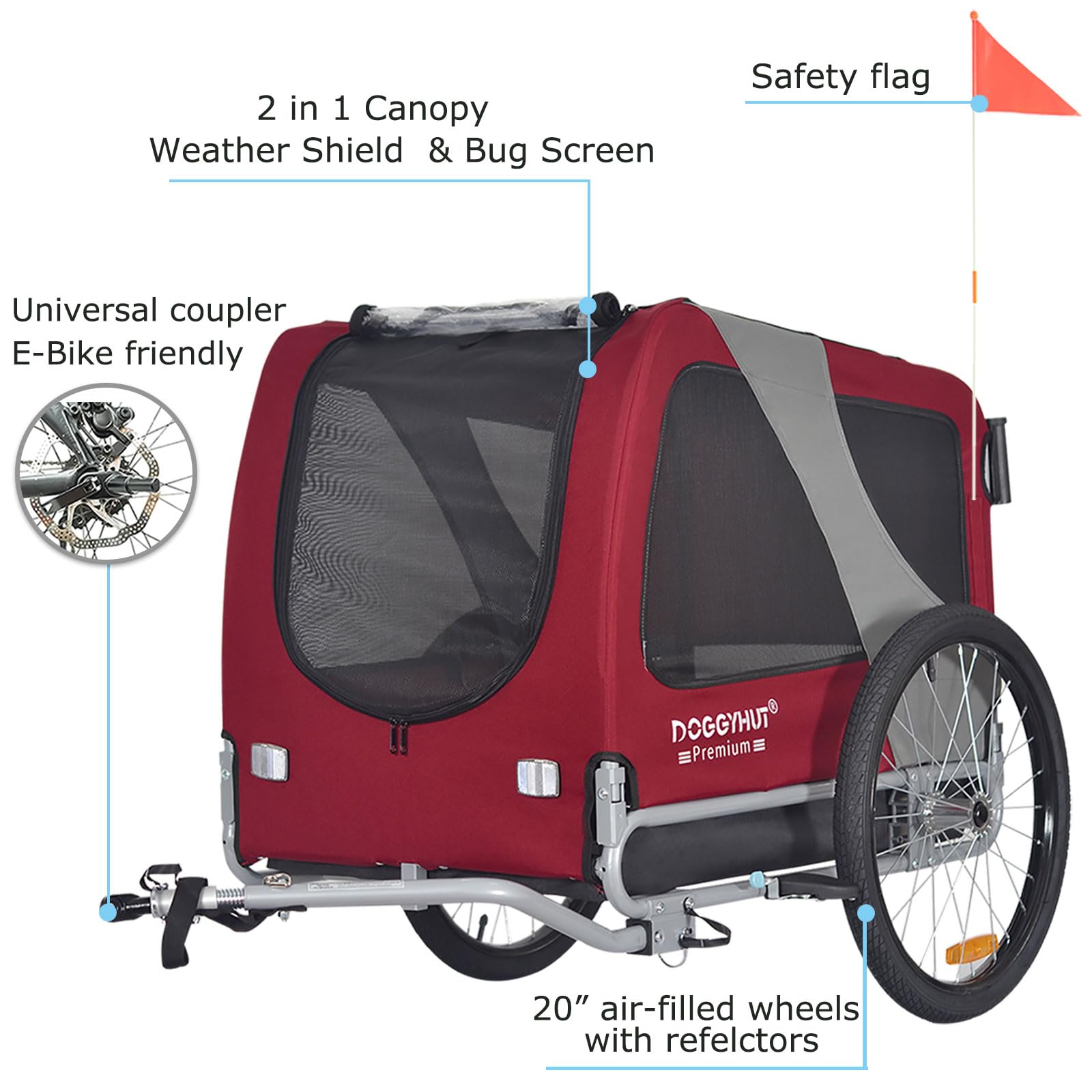 Doggyhut Premium Large Pet Bike Trailer & Stroller For Medium Or Large Dogs,Bicycle Trailer For Dogs Up To 78 Lbs